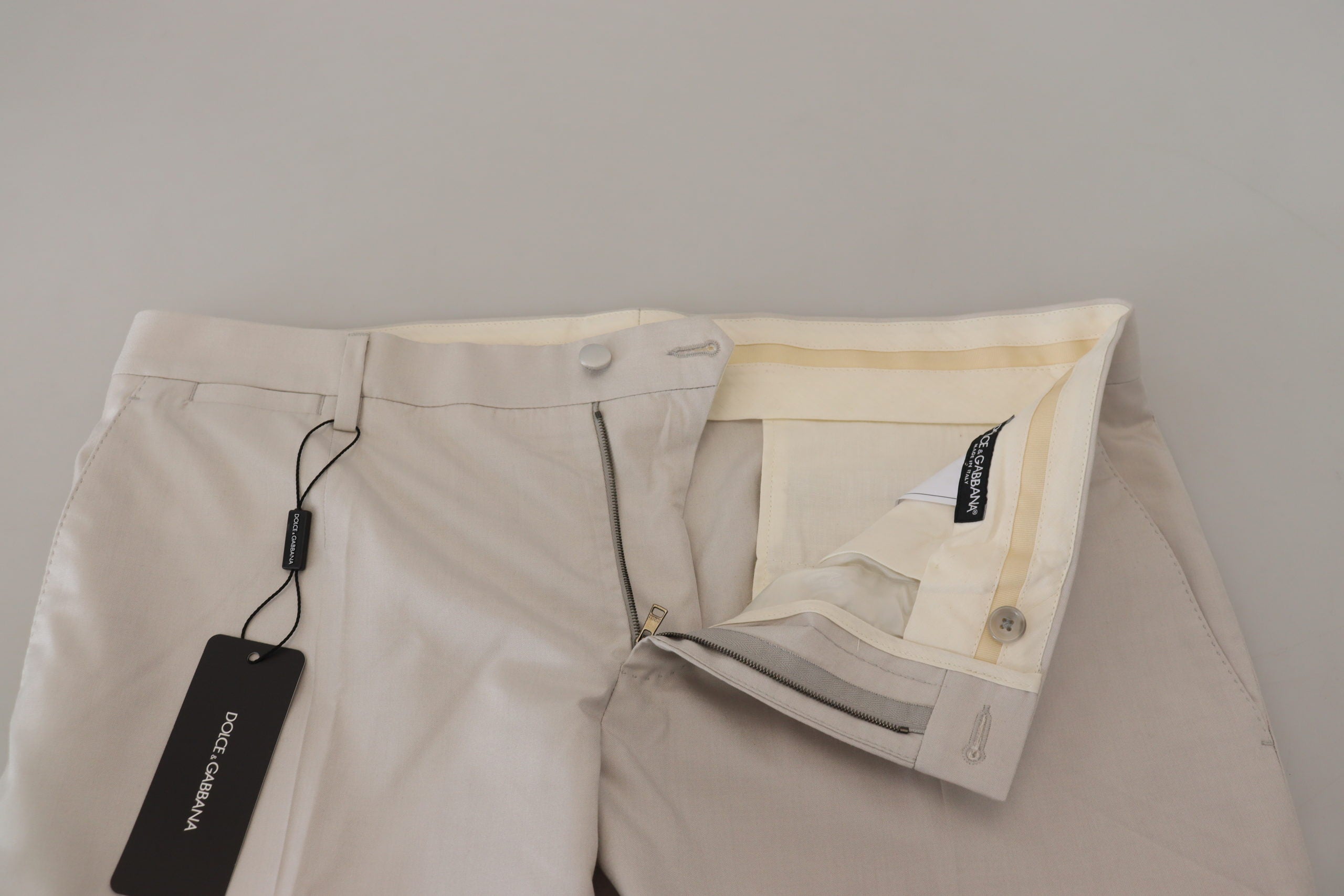 Dolce & Gabbana Off White Silk Mid Waist Chino Men's Pants