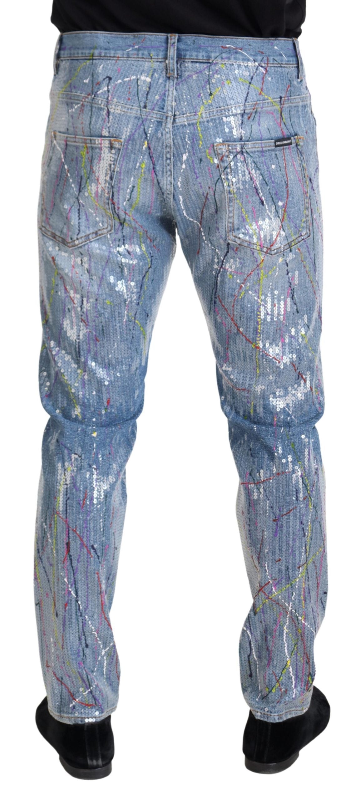 Dolce & Gabbana Blue Cotton Color Splash Print Denim Men's Jeans