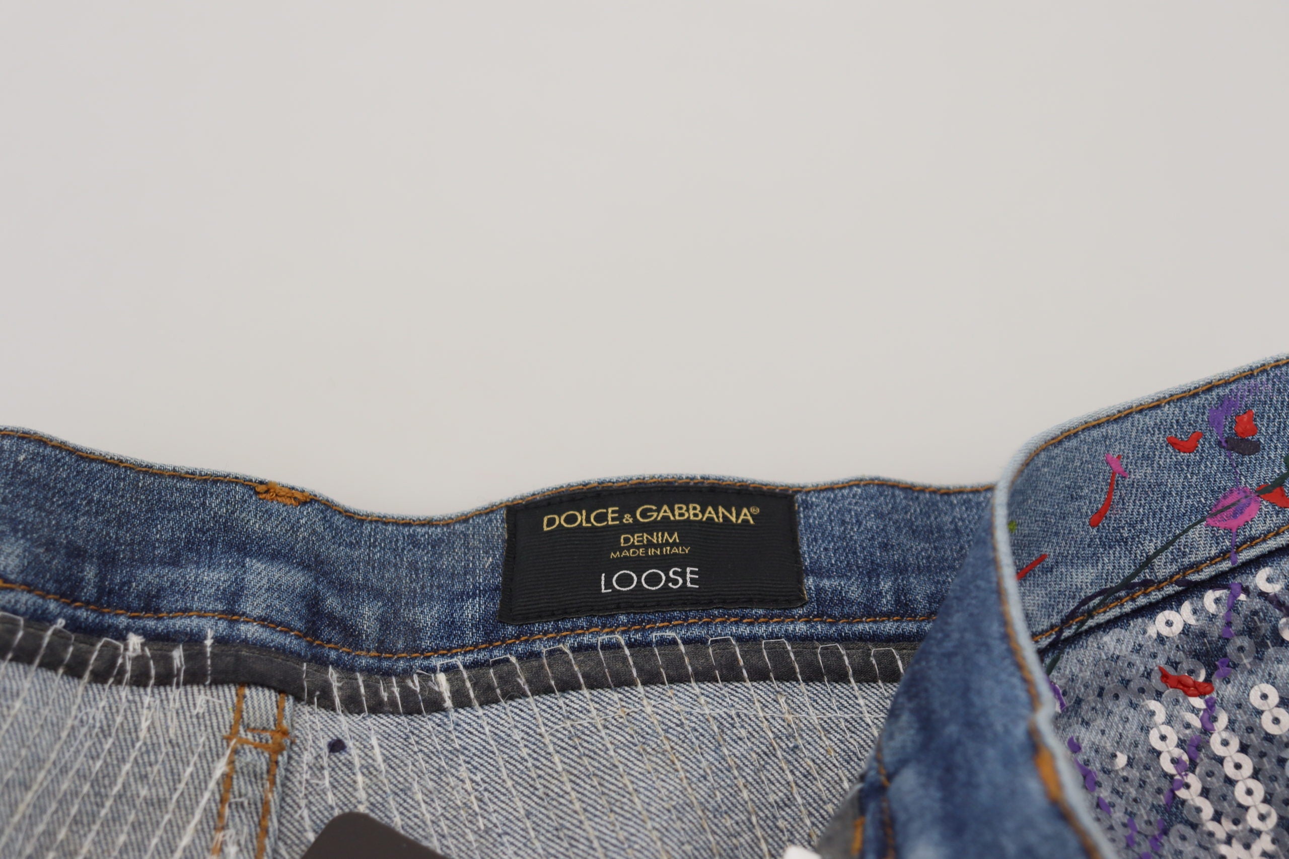 Dolce & Gabbana Blue Cotton Color Splash Print Denim Men's Jeans