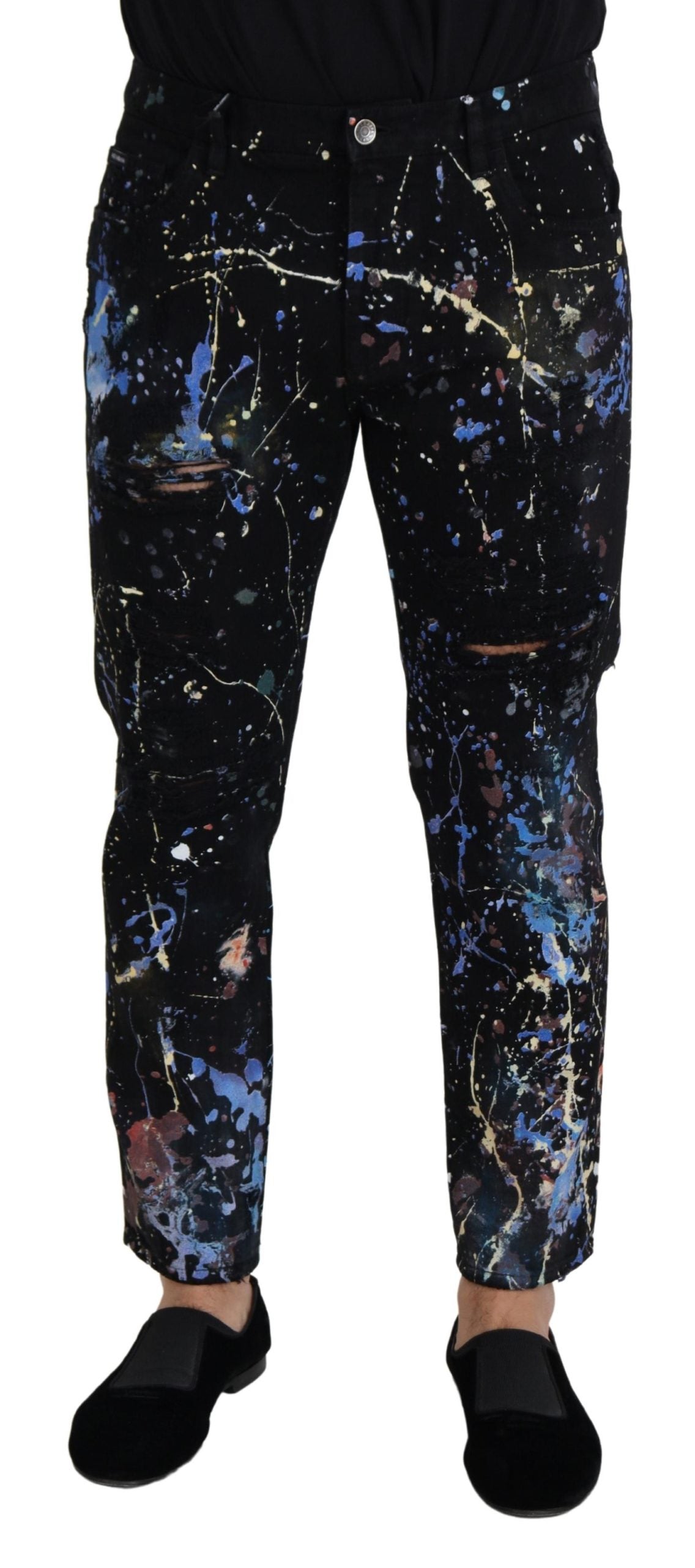 Dolce & Gabbana Exquisite Color Splash Print Denim Men's Pants