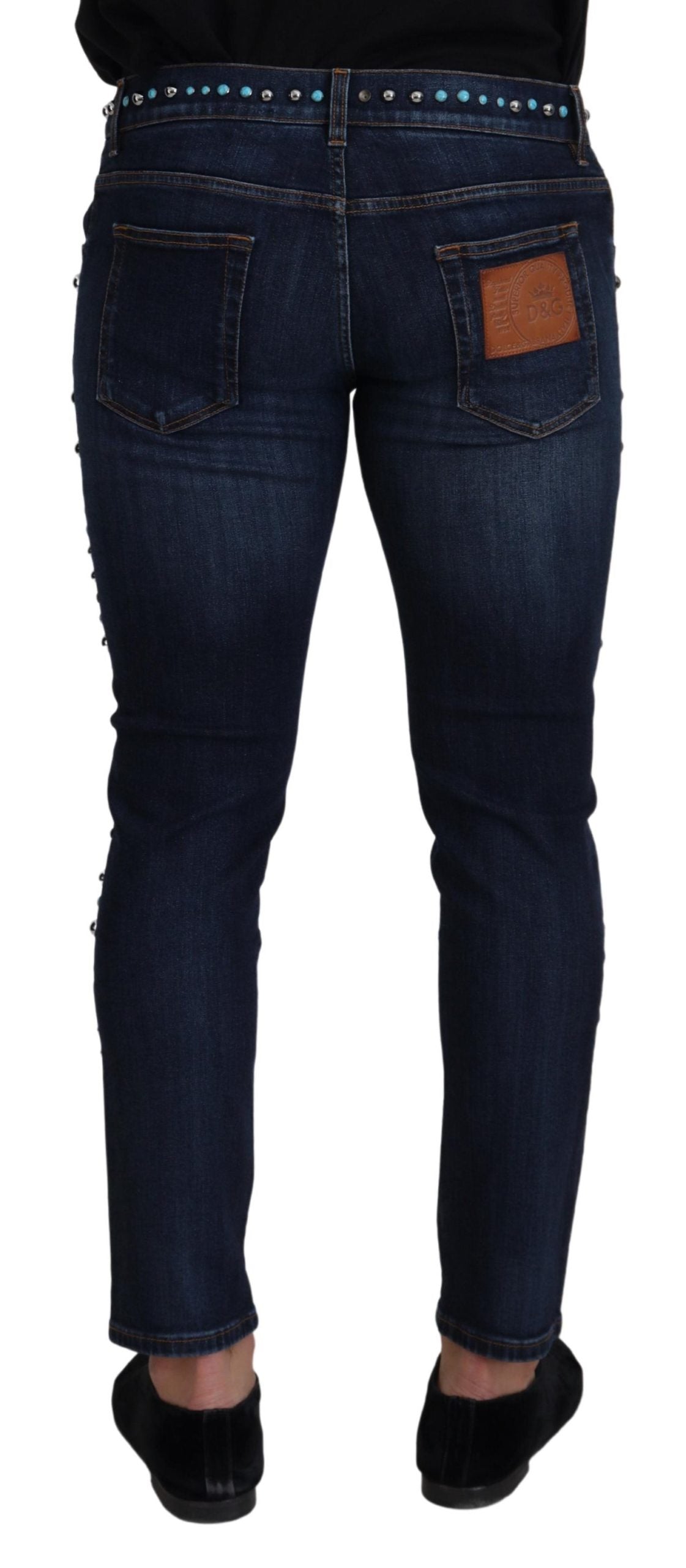Dolce & Gabbana Blue Cotton Studded Low Waist Denim Men's Jeans