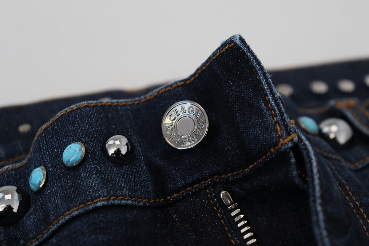 Dolce & Gabbana Blue Cotton Studded Low Waist Denim Men's Jeans