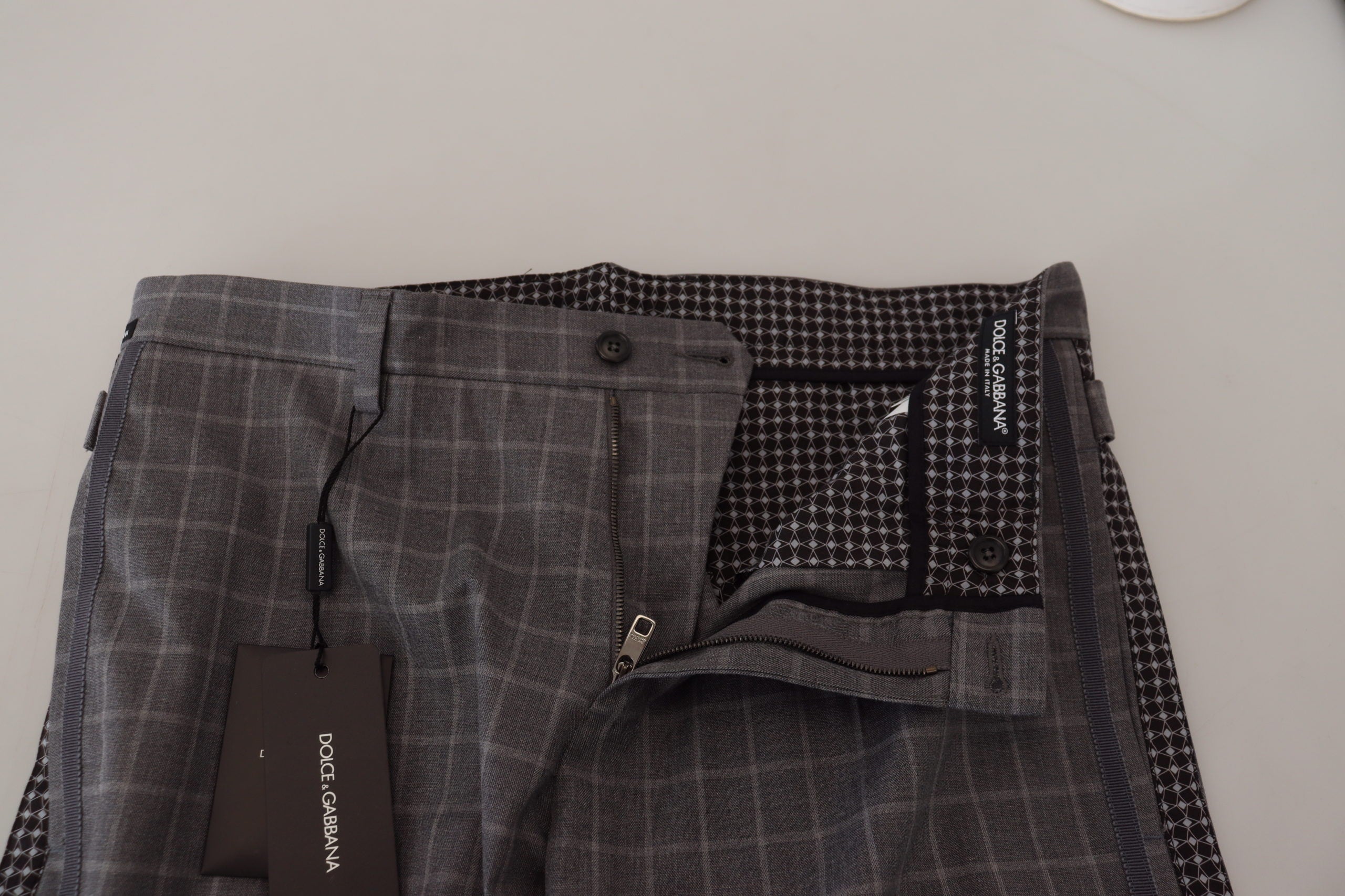 Dolce & Gabbana Grey Cotton Checkered Chino Men's Pants