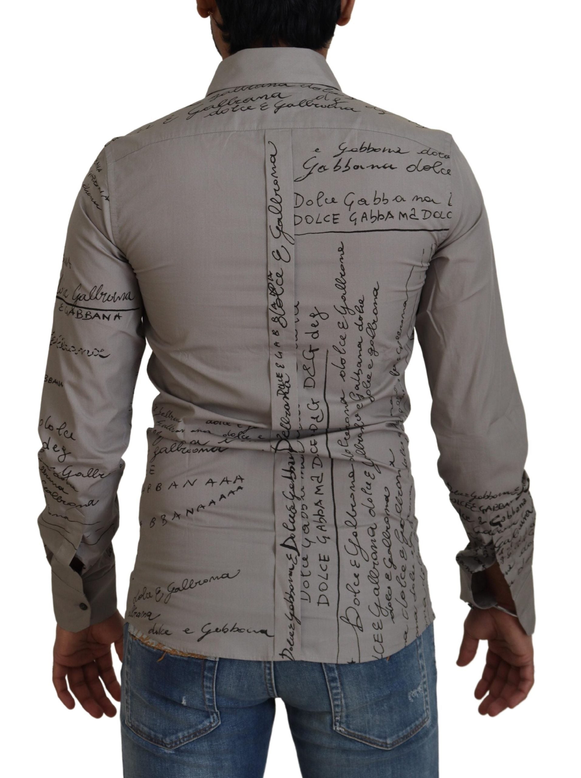 Dolce & Gabbana Gray Printed Cotton Slim Dress GOLD Men's Shirt