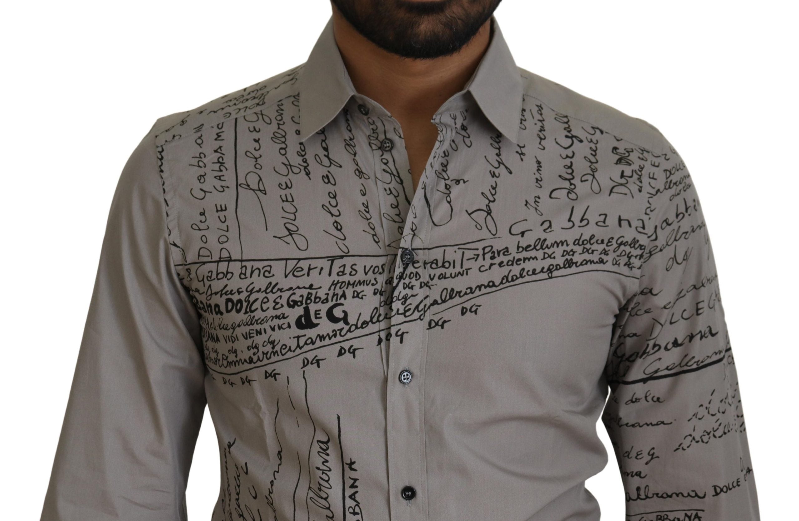 Dolce & Gabbana Gray Printed Cotton Slim Dress GOLD Men's Shirt