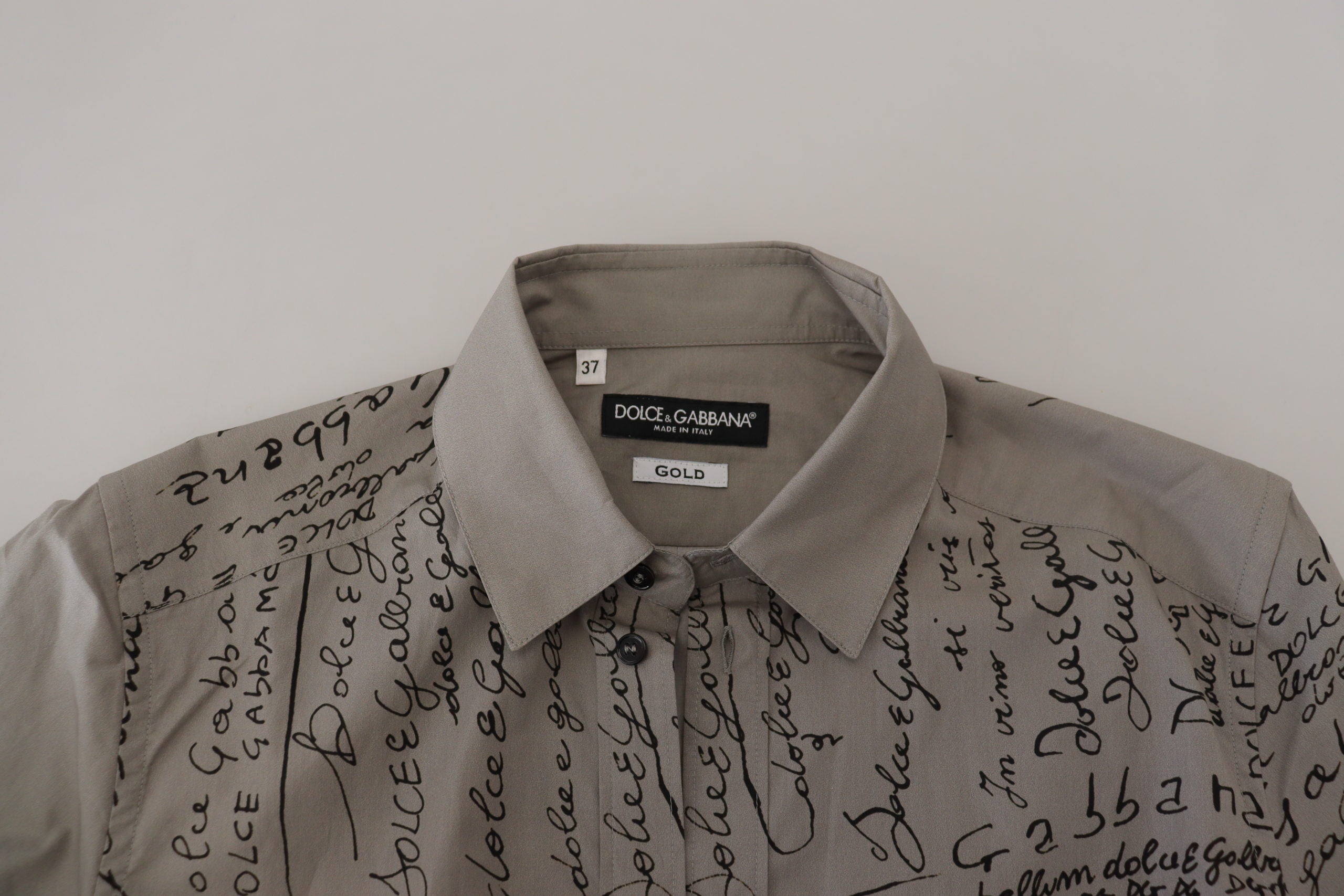 Dolce & Gabbana Gray Printed Cotton Slim Dress GOLD Men's Shirt
