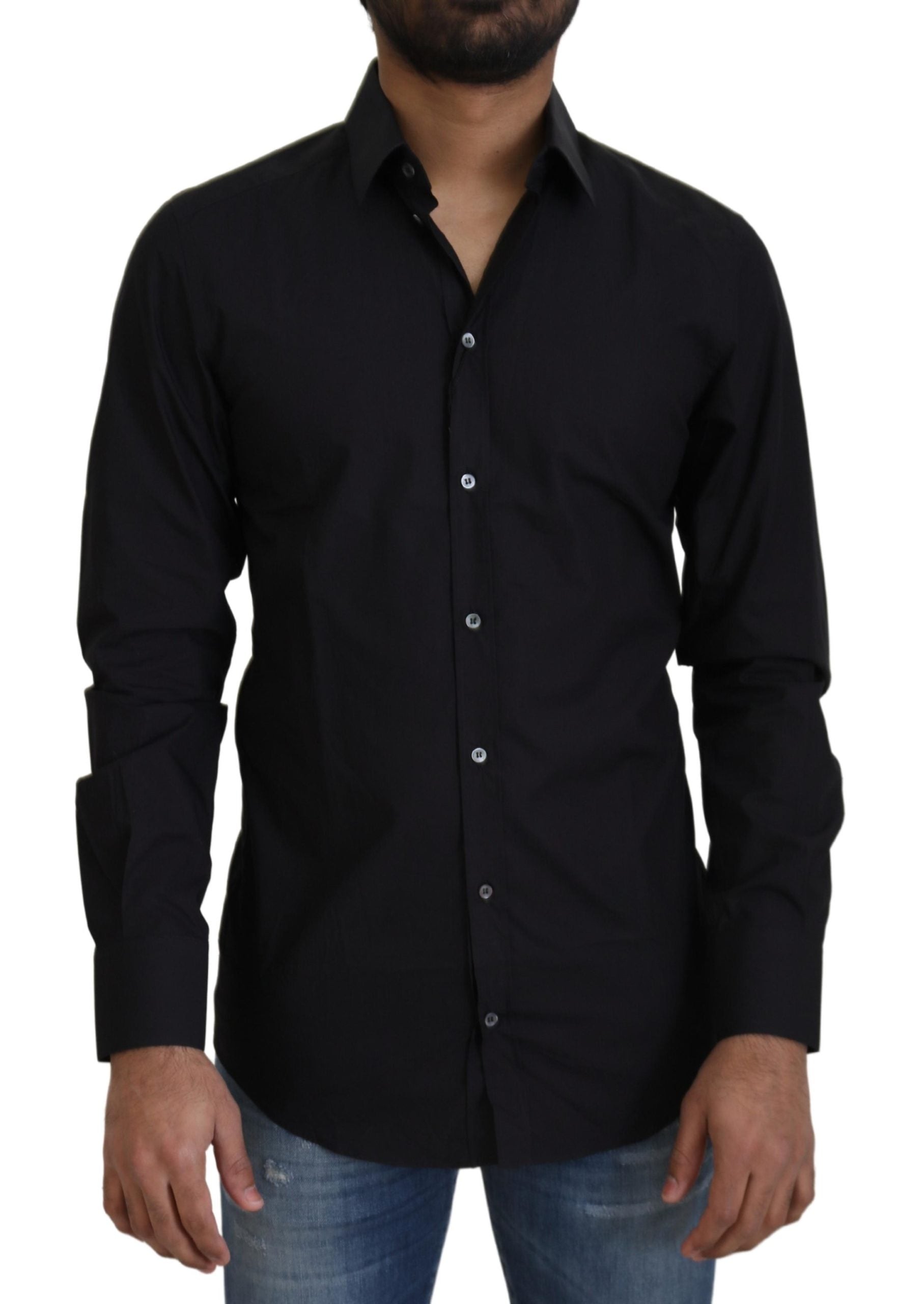 Dolce & Gabbana Elegant Slim Fit Black Cotton Dress Men's Shirt