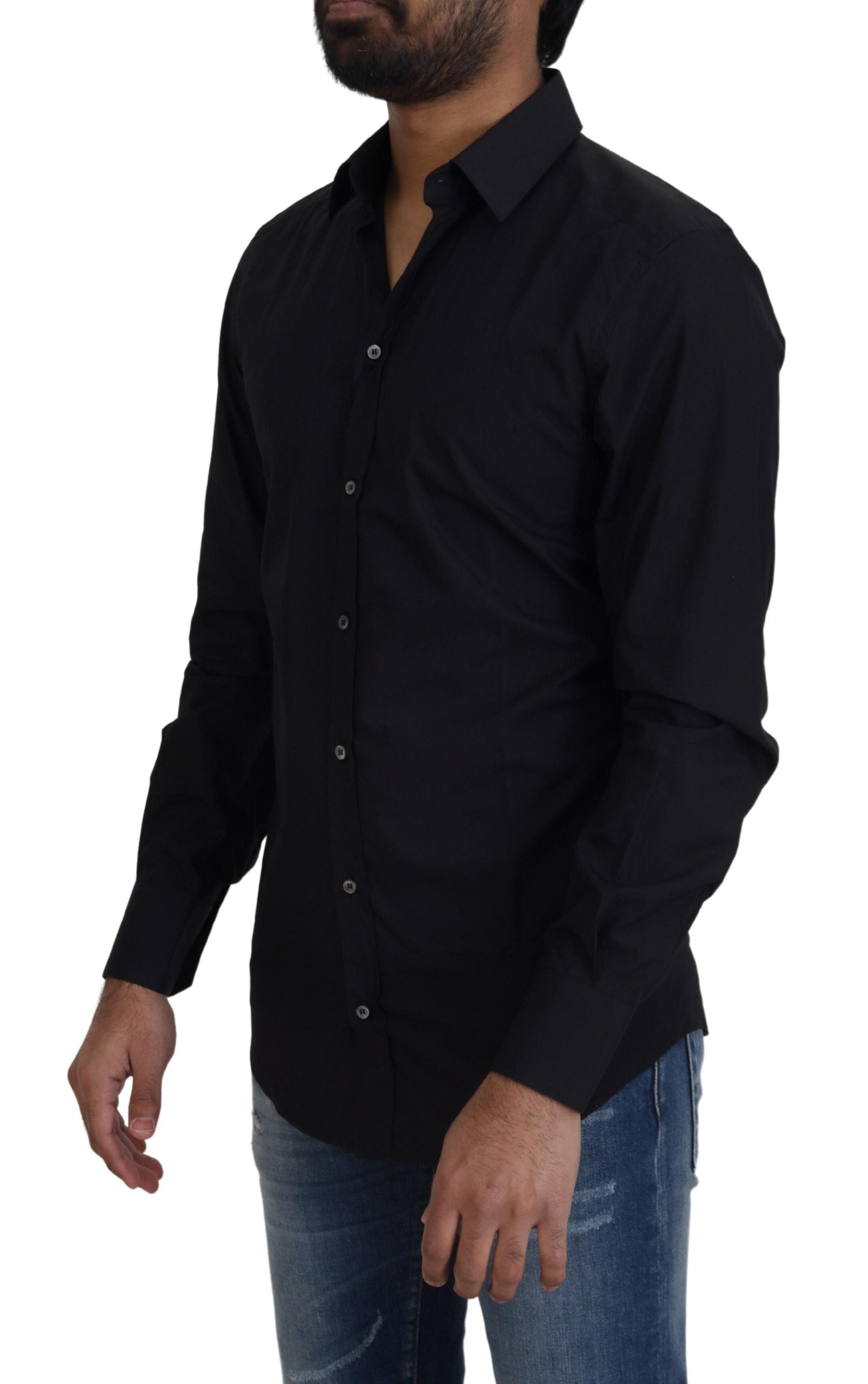 Dolce & Gabbana Elegant Slim Fit Black Cotton Dress Men's Shirt