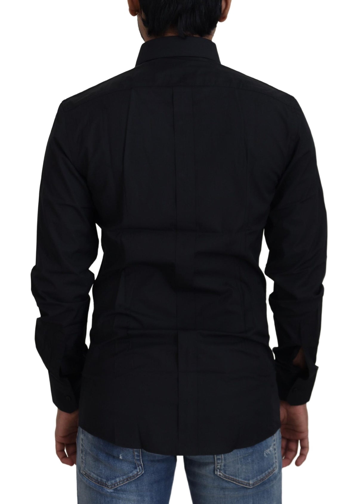 Dolce & Gabbana Black Cotton Slim Fit Formal Dress GOLD Men's Shirt