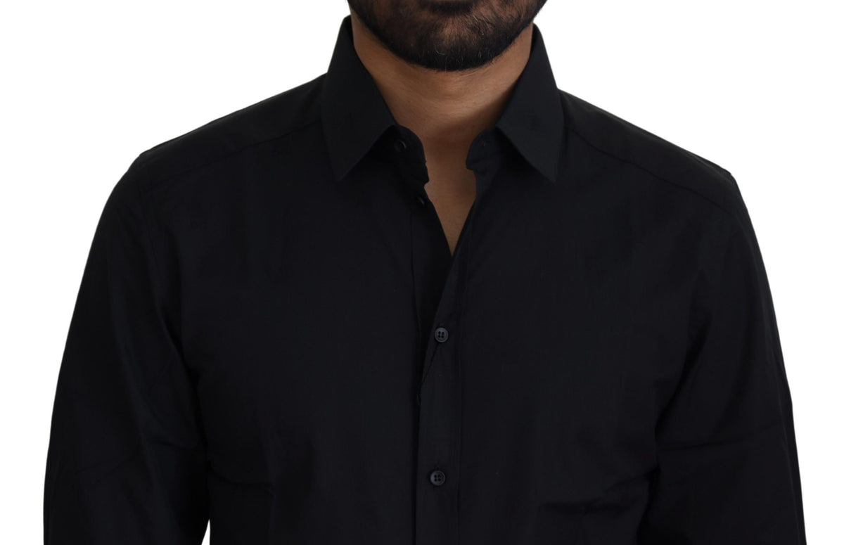 Dolce & Gabbana Black Cotton Slim Fit Formal Dress GOLD Men's Shirt