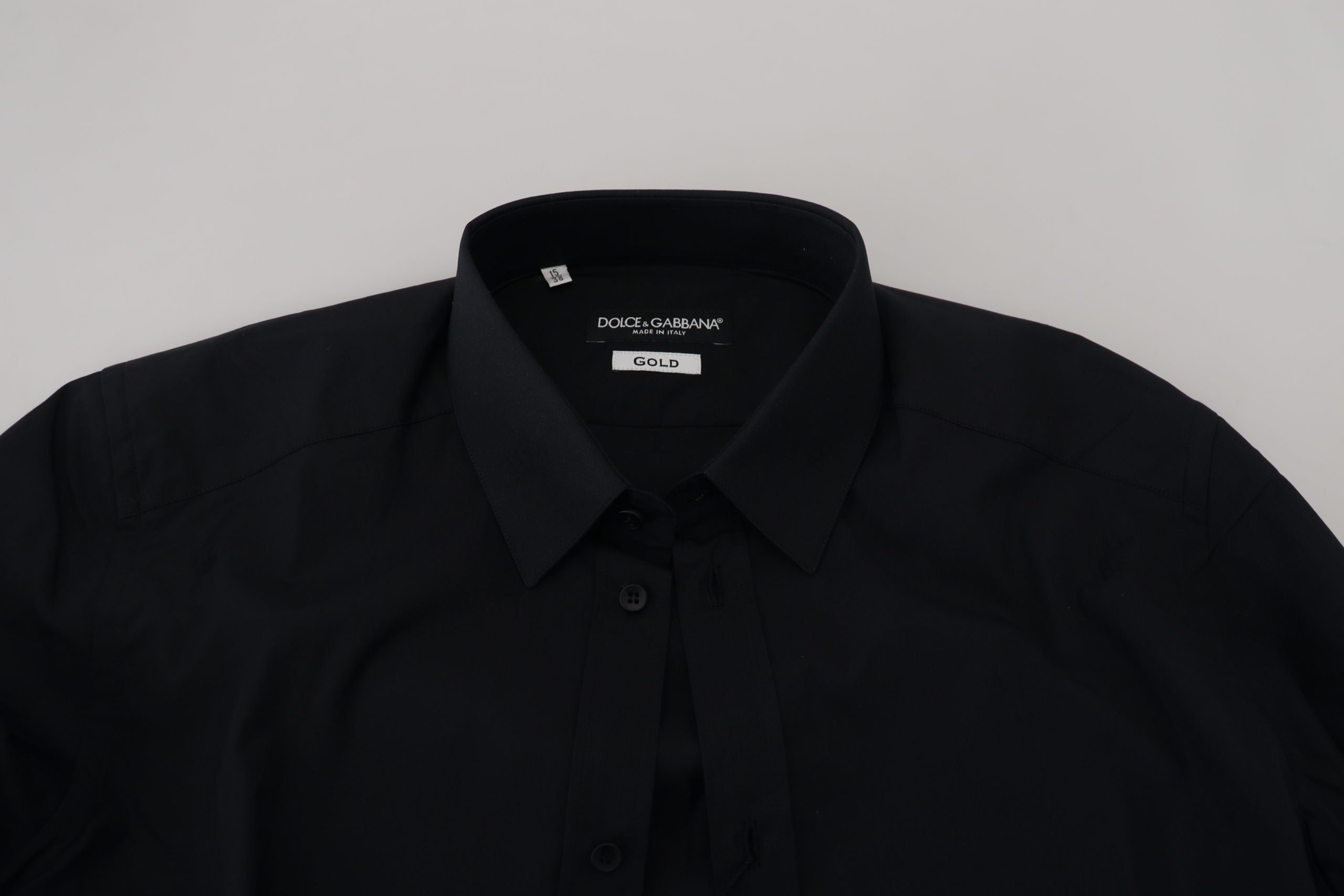 Dolce & Gabbana Black Cotton Slim Fit Formal Dress GOLD Men's Shirt