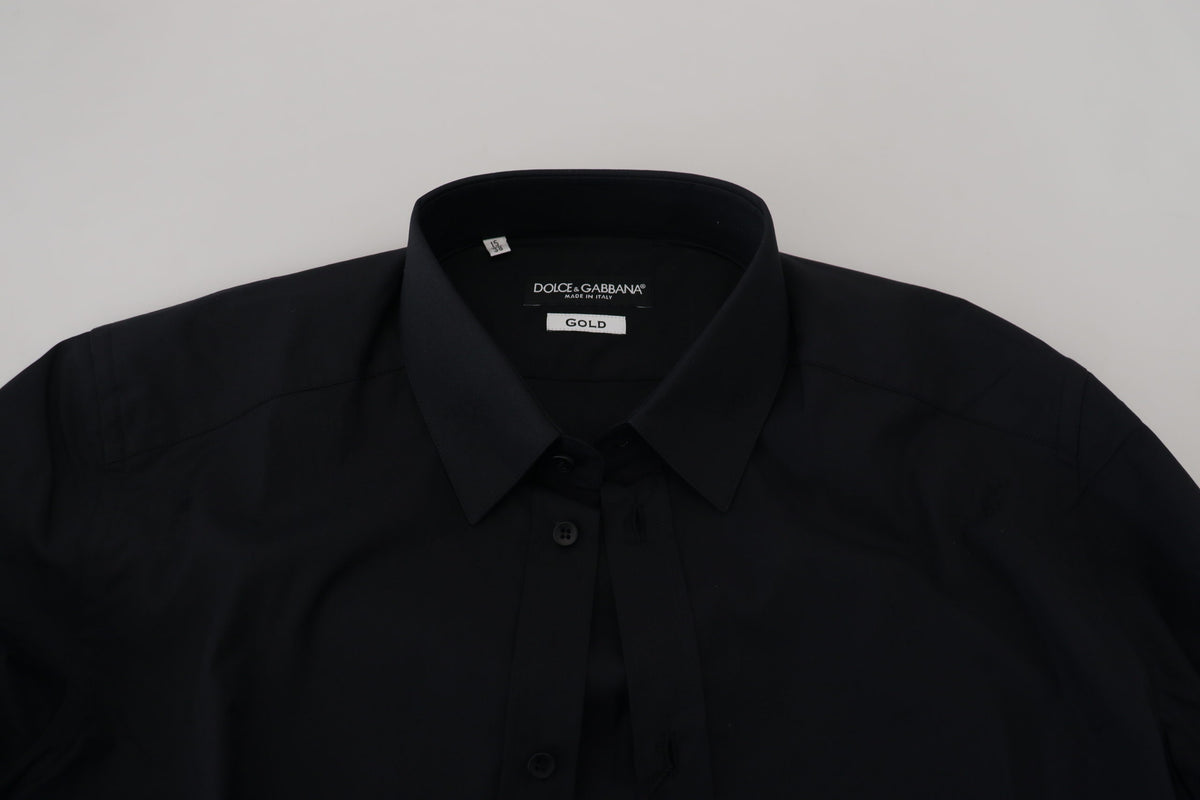 Dolce & Gabbana Black Cotton Slim Fit Formal Dress GOLD Men's Shirt