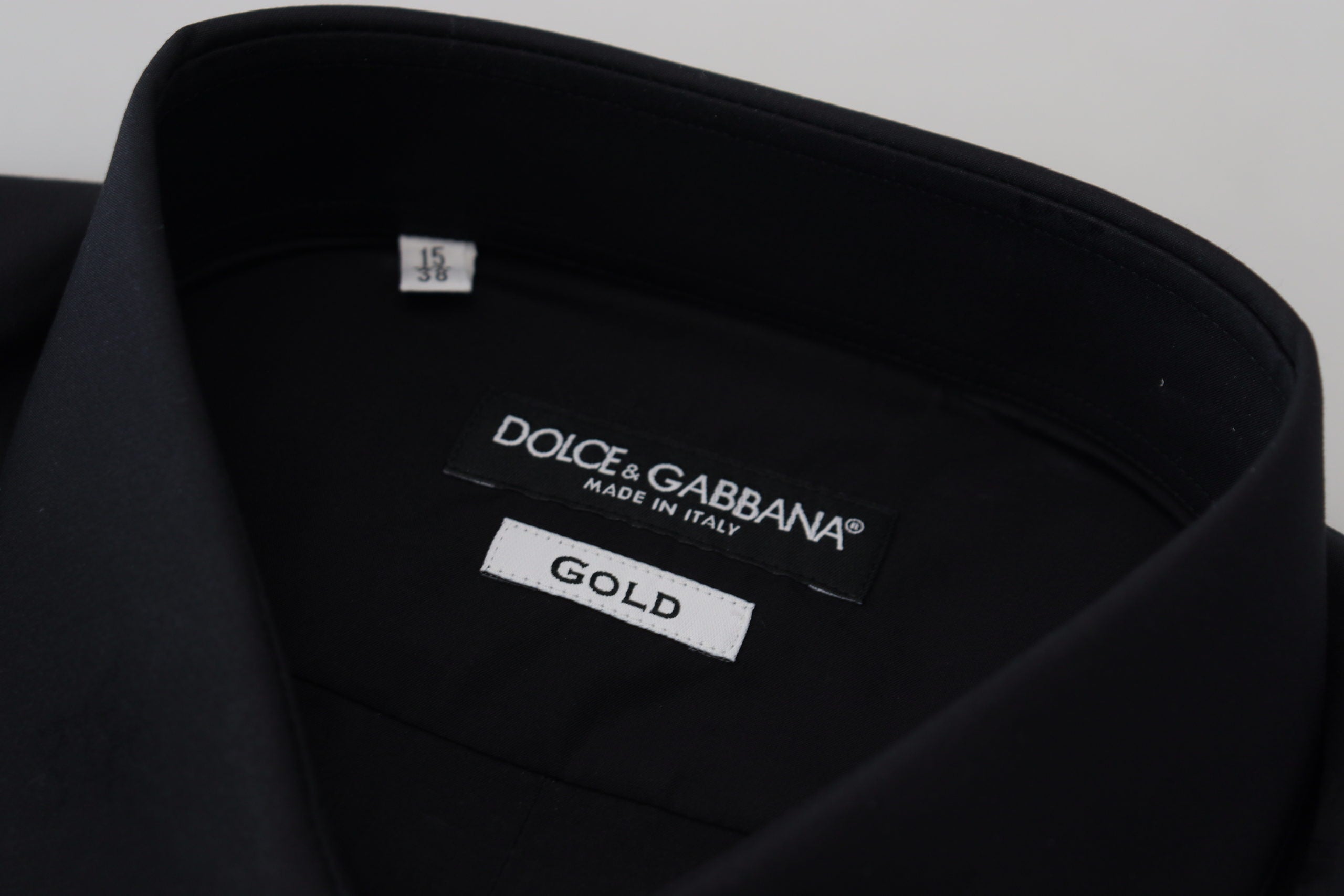 Dolce & Gabbana Black Cotton Slim Fit Formal Dress GOLD Men's Shirt