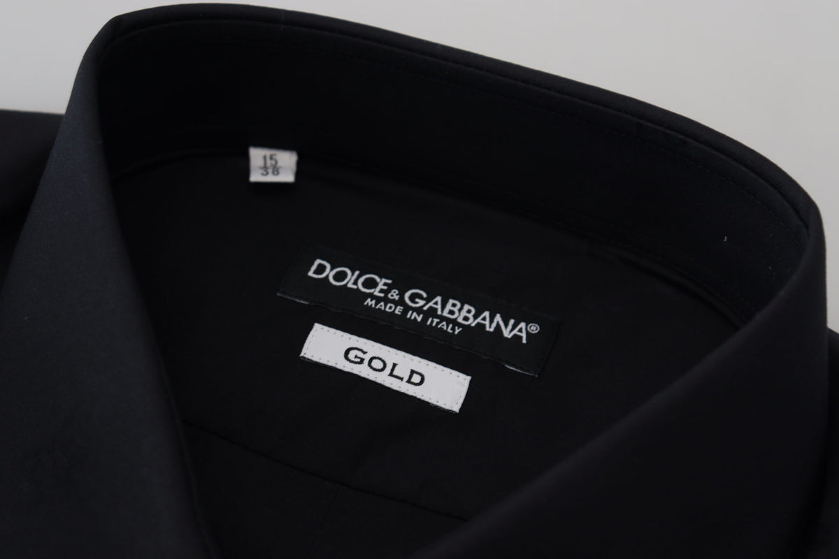 Dolce & Gabbana Black Cotton Slim Fit Formal Dress GOLD Men's Shirt
