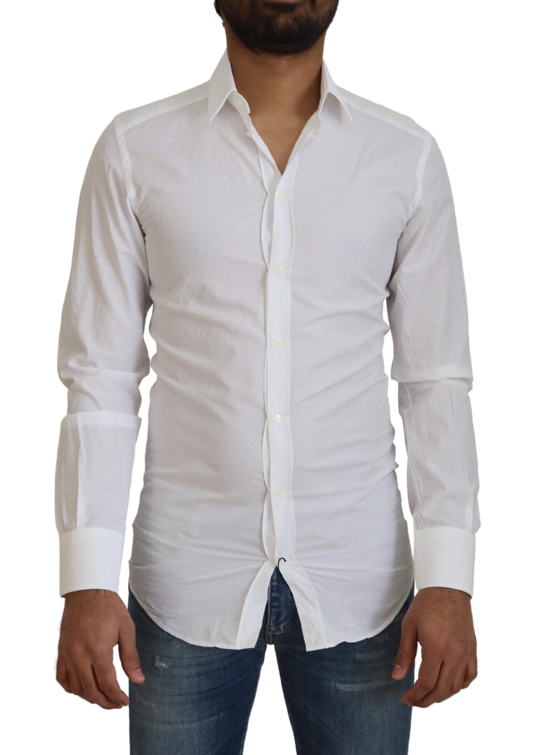 Dolce & Gabbana White Cotton Slim Fit Formal Dress GOLD Men's Shirt