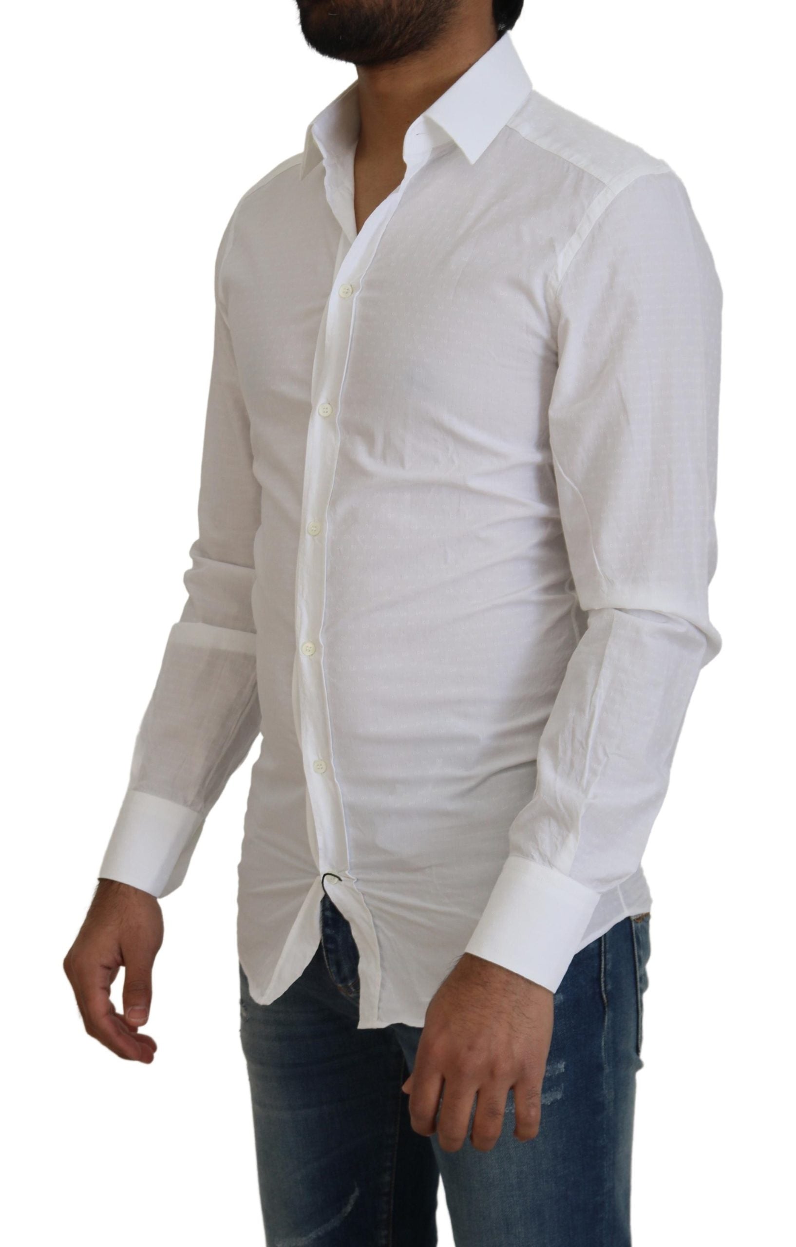 Dolce & Gabbana White Cotton Slim Fit Formal Dress GOLD Men's Shirt
