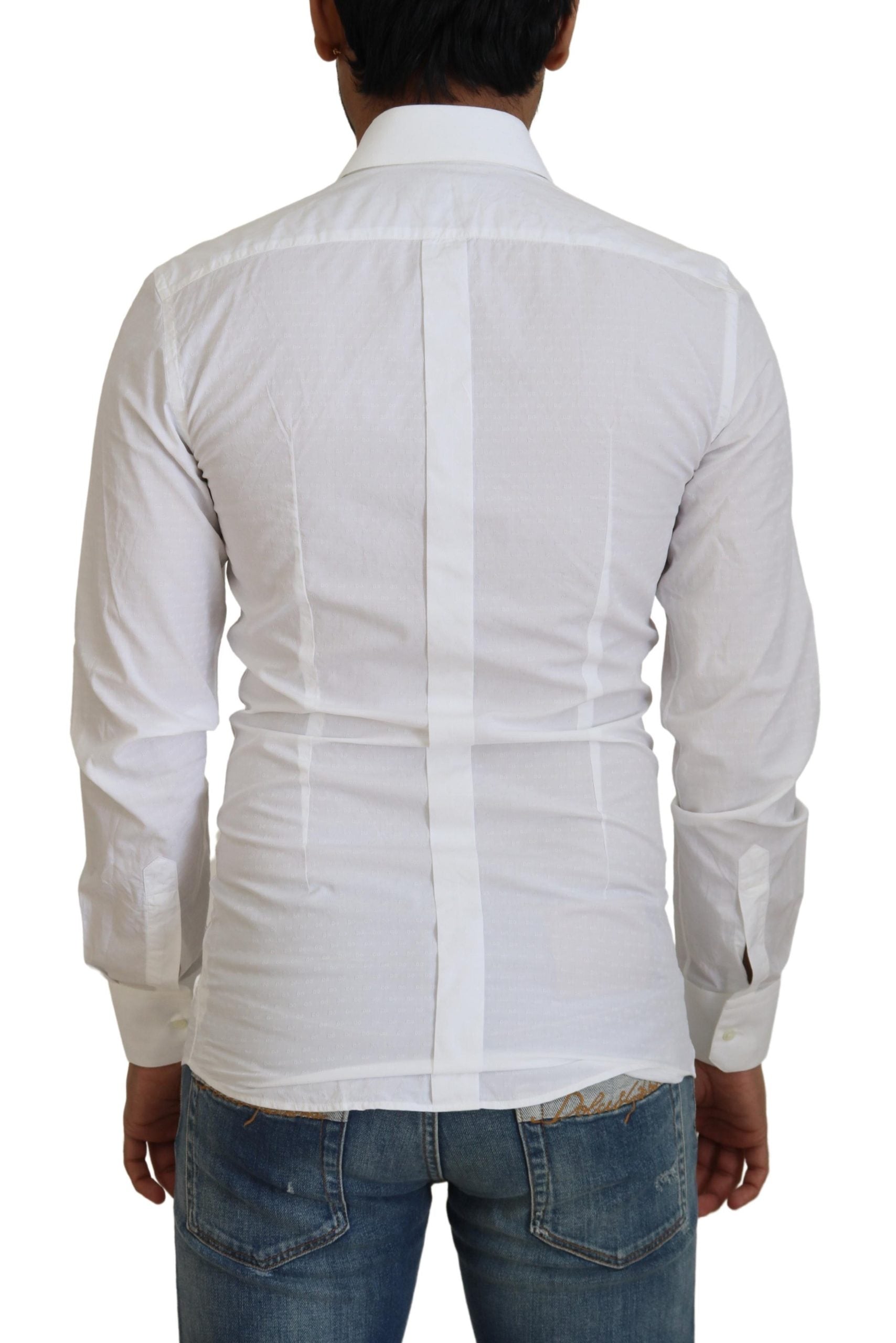 Dolce & Gabbana White Cotton Slim Fit Formal Dress GOLD Men's Shirt