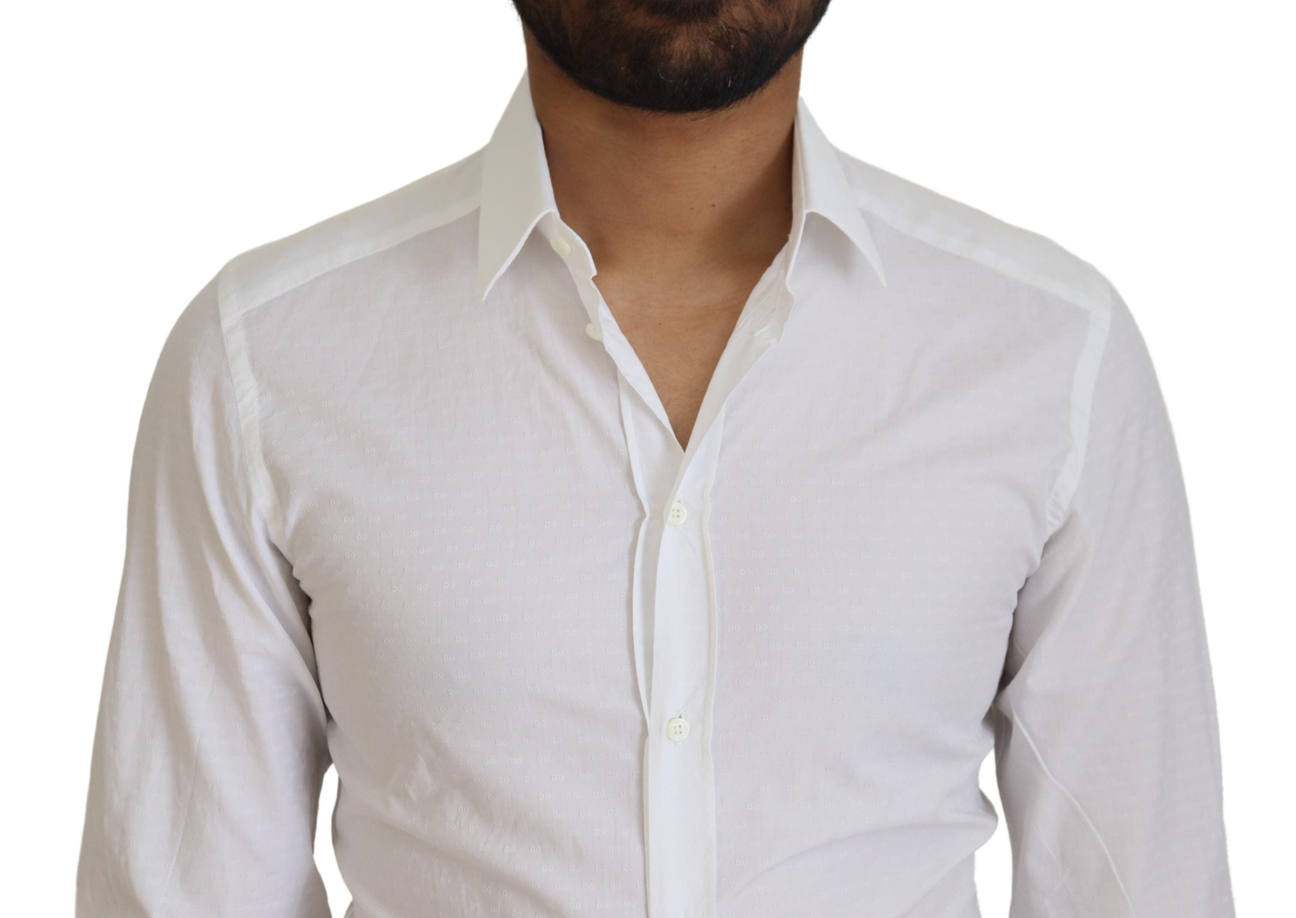 Dolce & Gabbana White Cotton Slim Fit Formal Dress GOLD Men's Shirt
