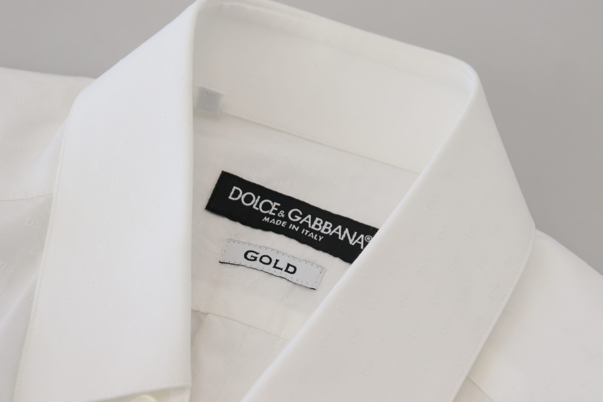 Dolce & Gabbana White Cotton Slim Fit Formal Dress GOLD Men's Shirt
