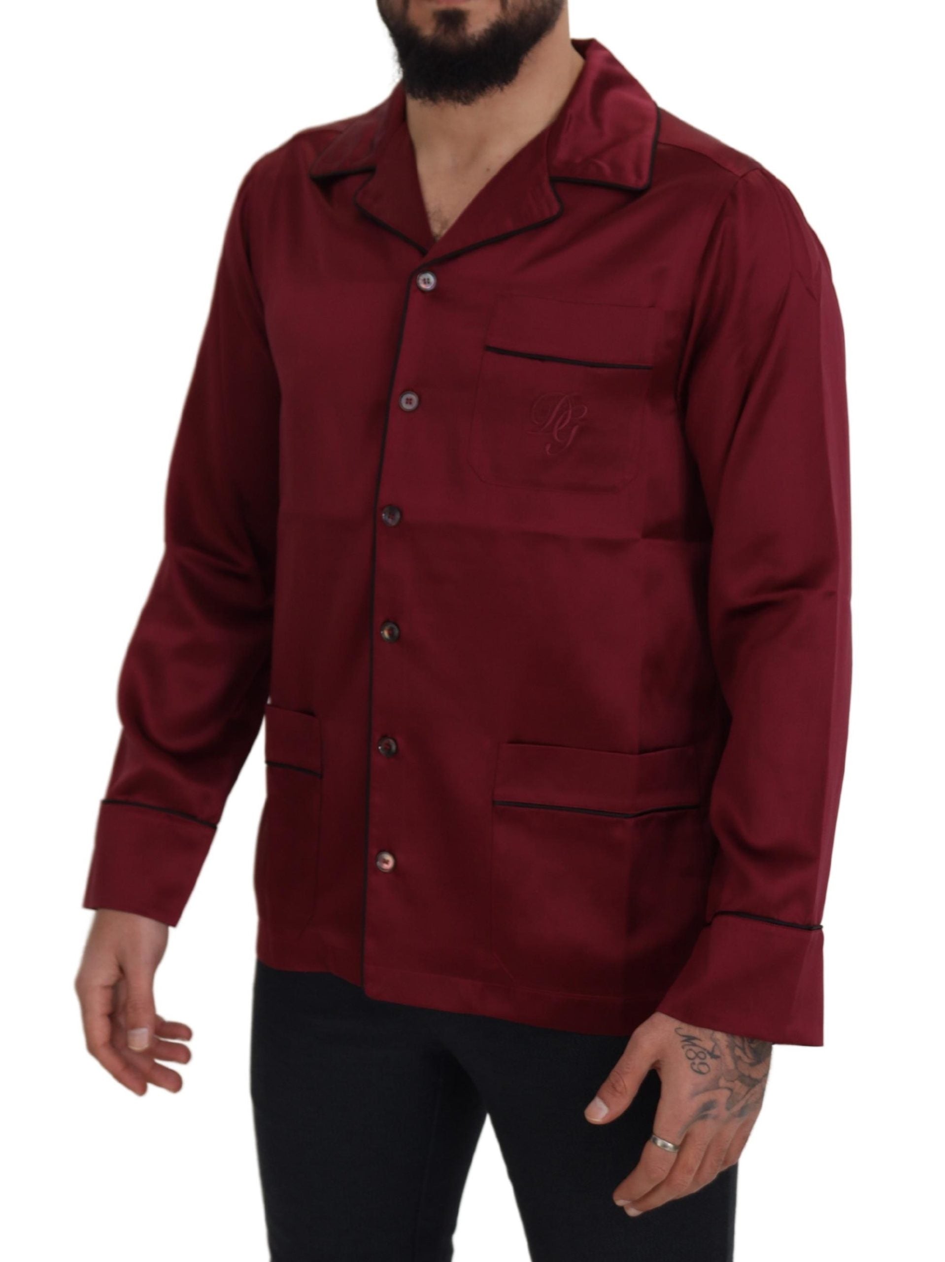 Dolce & Gabbana Red Silk Lounge Top Pajama Sleepwear Men's Shirt
