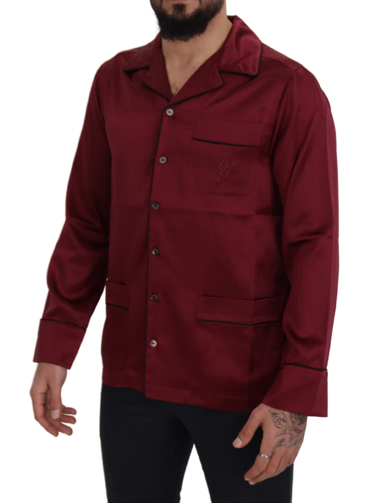 Dolce & Gabbana Red Silk Lounge Top Pajama Sleepwear Men's Shirt