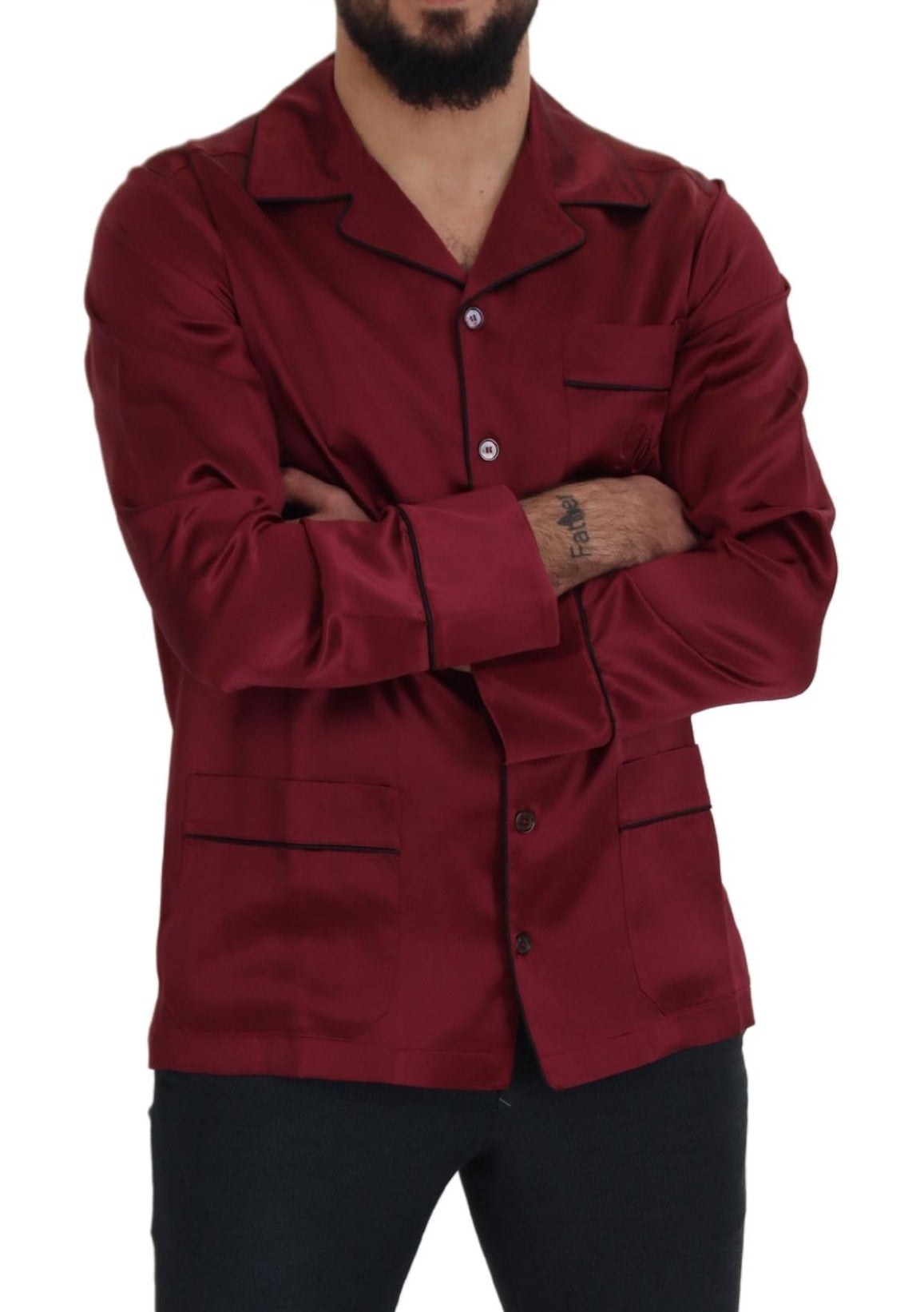 Dolce & Gabbana Red Silk Lounge Top Pajama Sleepwear Men's Shirt