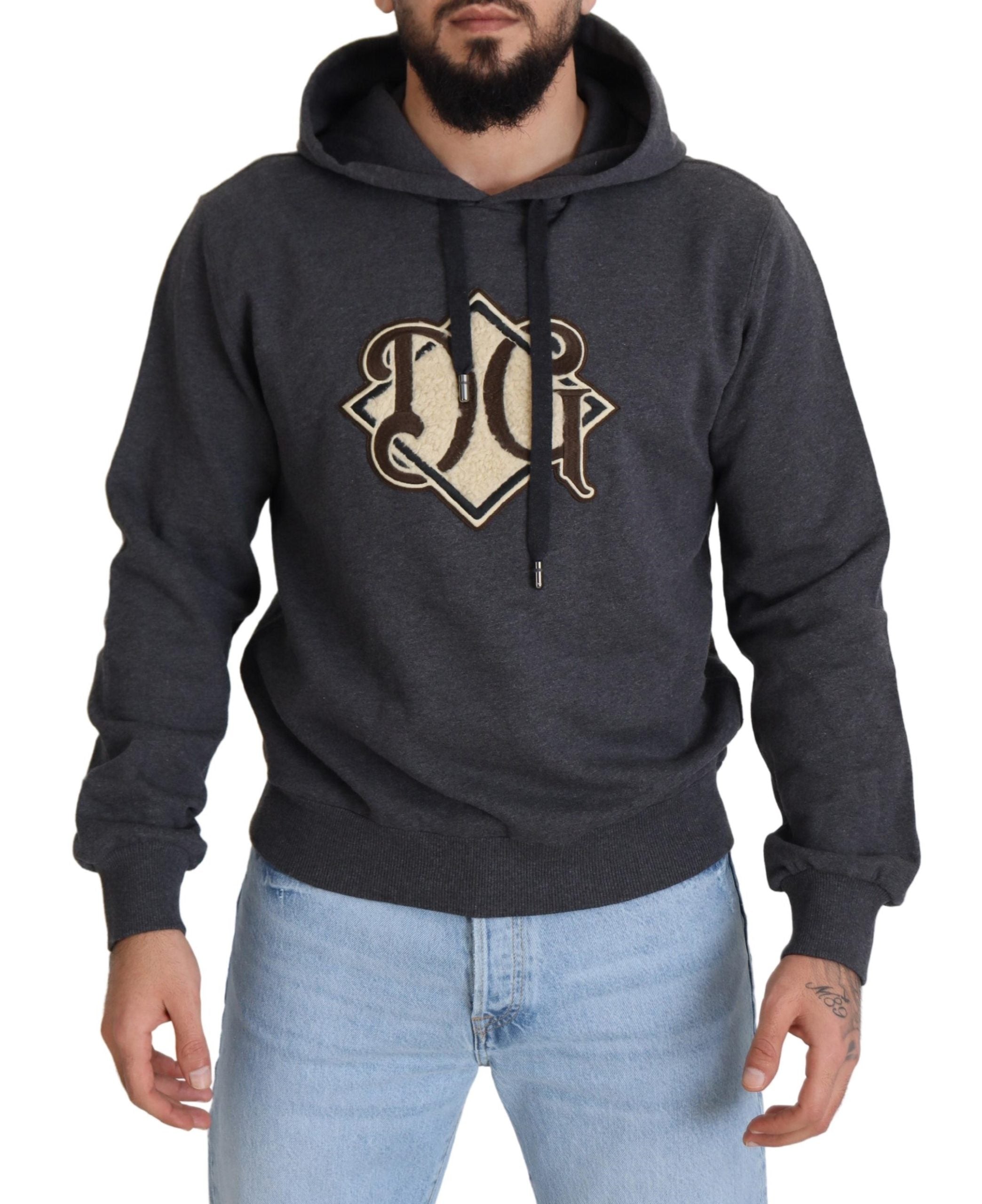 Dolce & Gabbana Gray Logo Cotton Hooded Sweatshirt Men's Sweater
