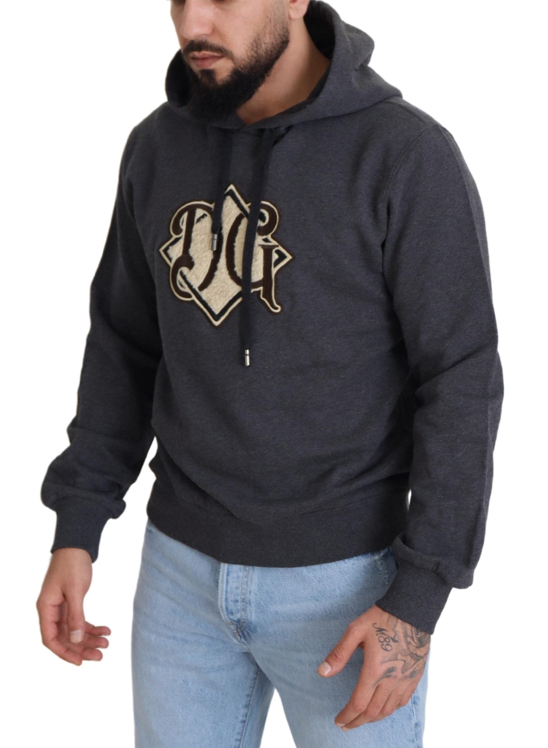 Dolce & Gabbana Gray Logo Cotton Hooded Sweatshirt Men's Sweater