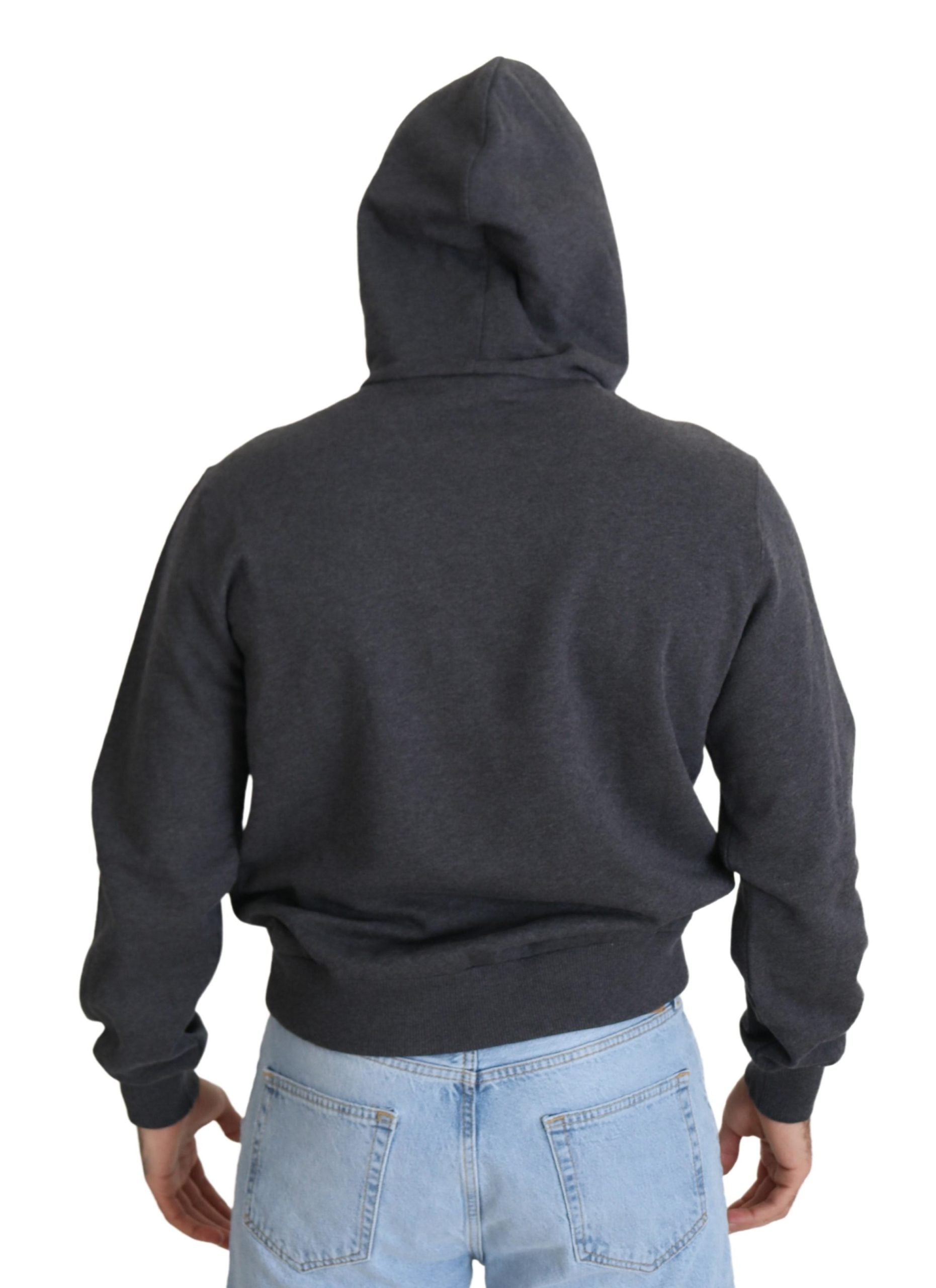 Dolce & Gabbana Gray Logo Cotton Hooded Sweatshirt Men's Sweater