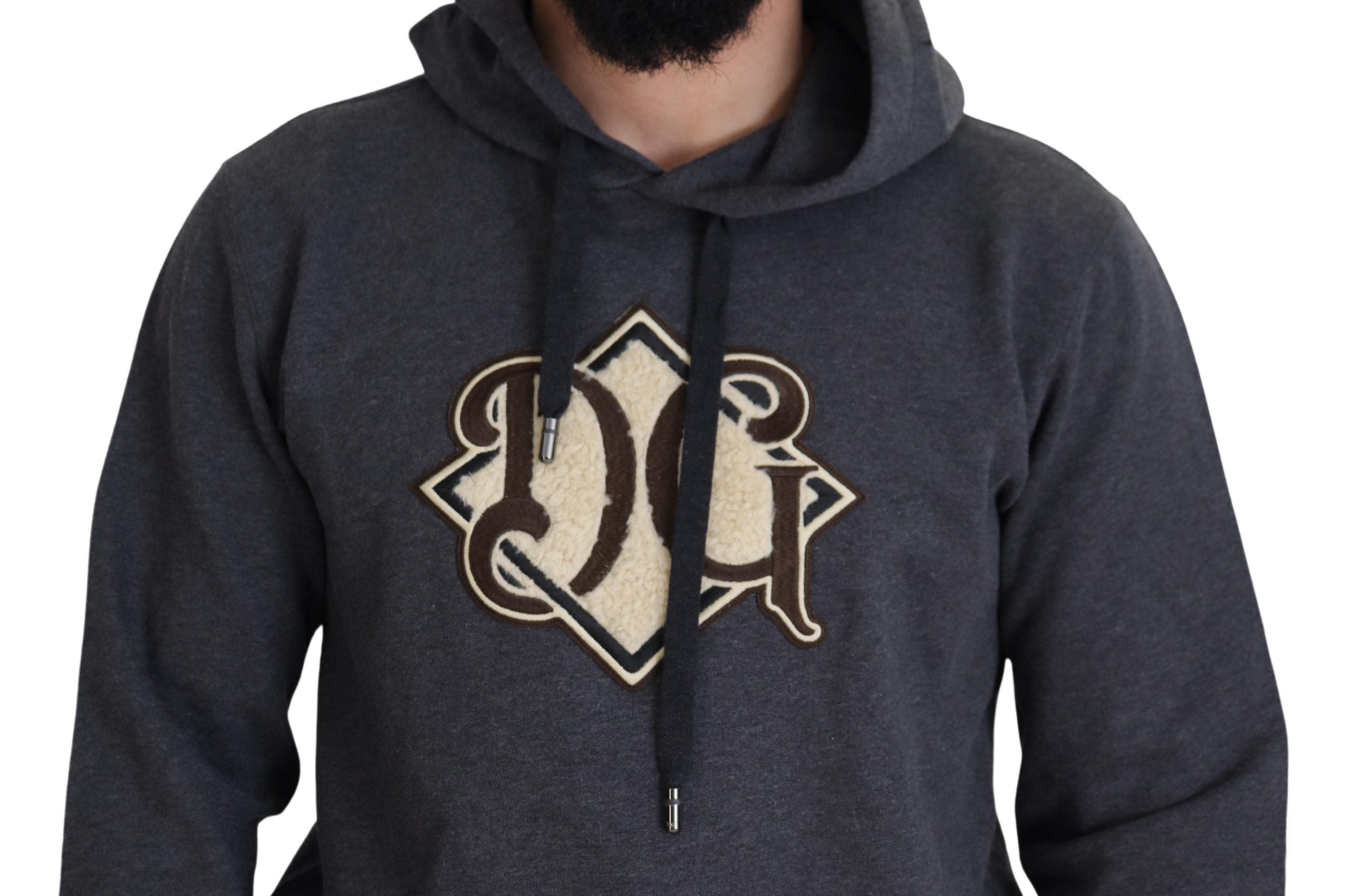 Dolce & Gabbana Gray Logo Cotton Hooded Sweatshirt Men's Sweater