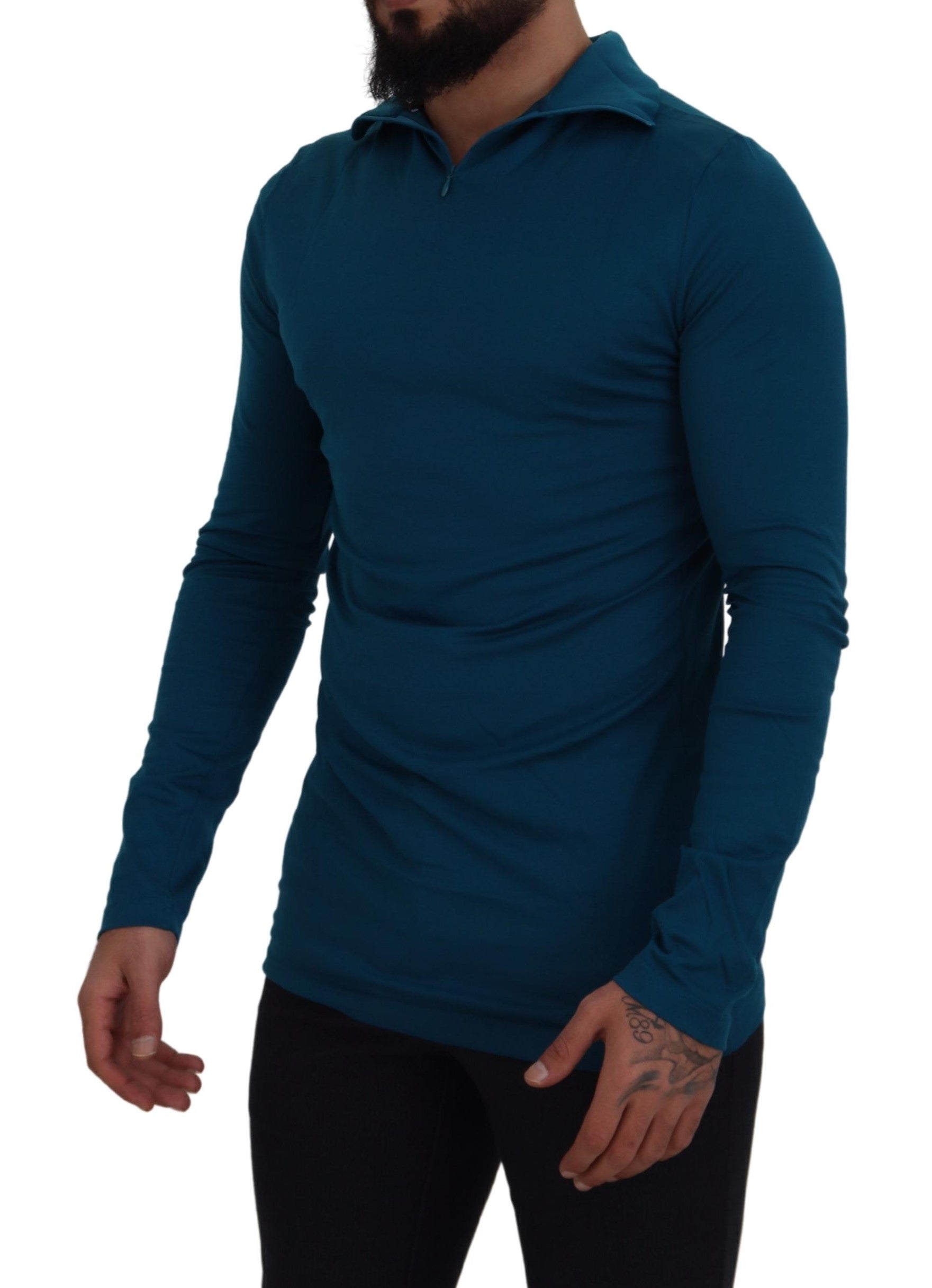 Dolce & Gabbana Elegant Blue Cotton Pullover Men's Sweater