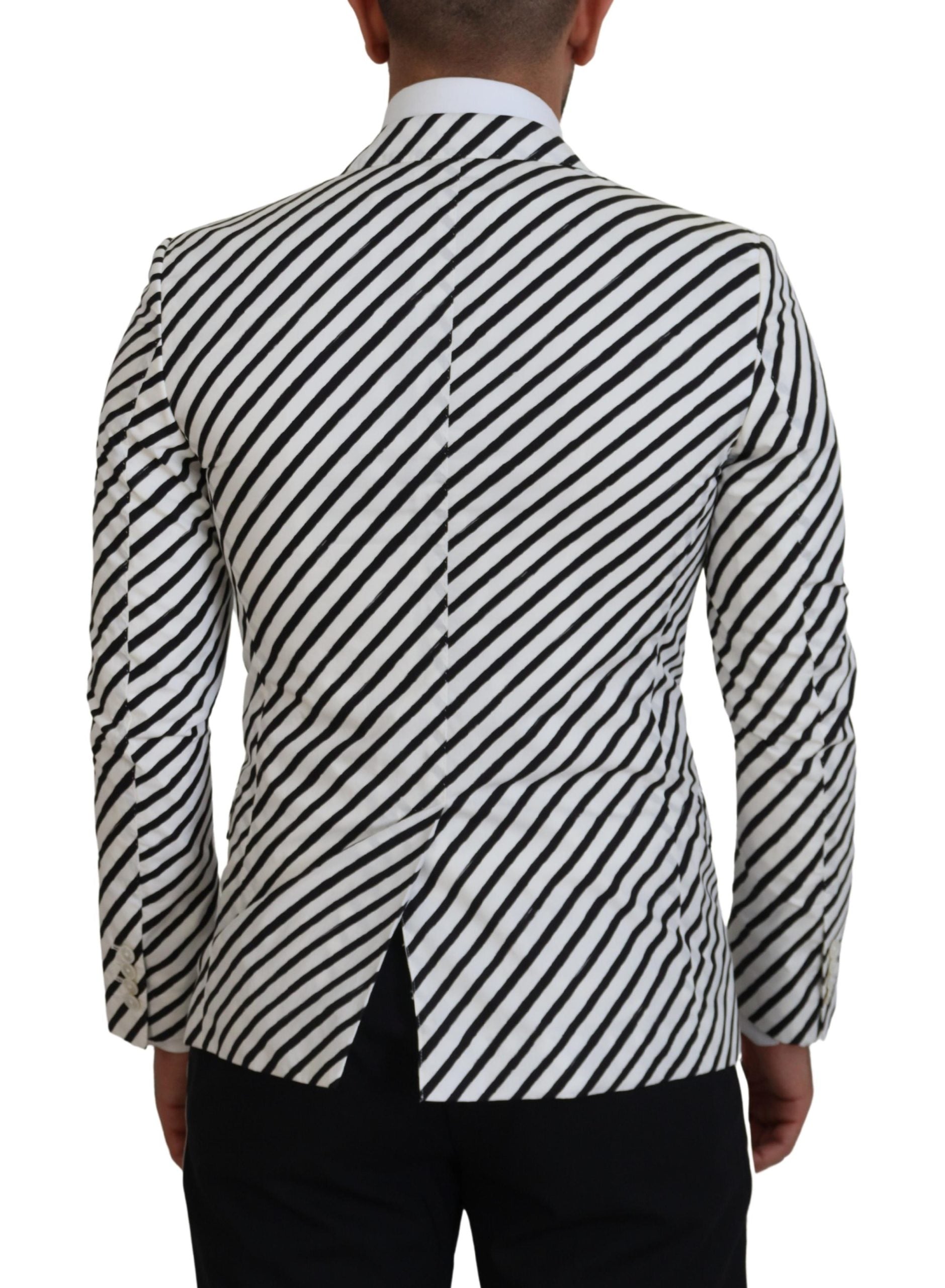 Dolce & Gabbana White Black Striped Slim Fit Jacket Men's Blazer