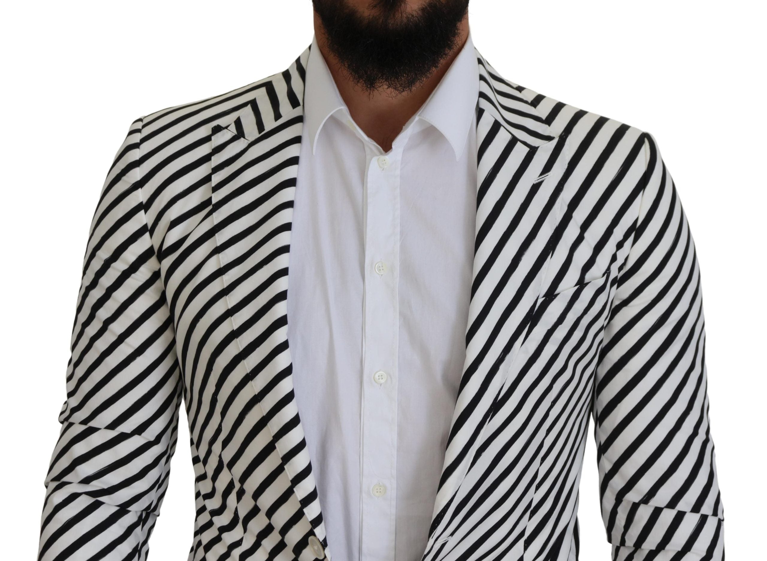 Dolce & Gabbana White Black Striped Slim Fit Jacket Men's Blazer