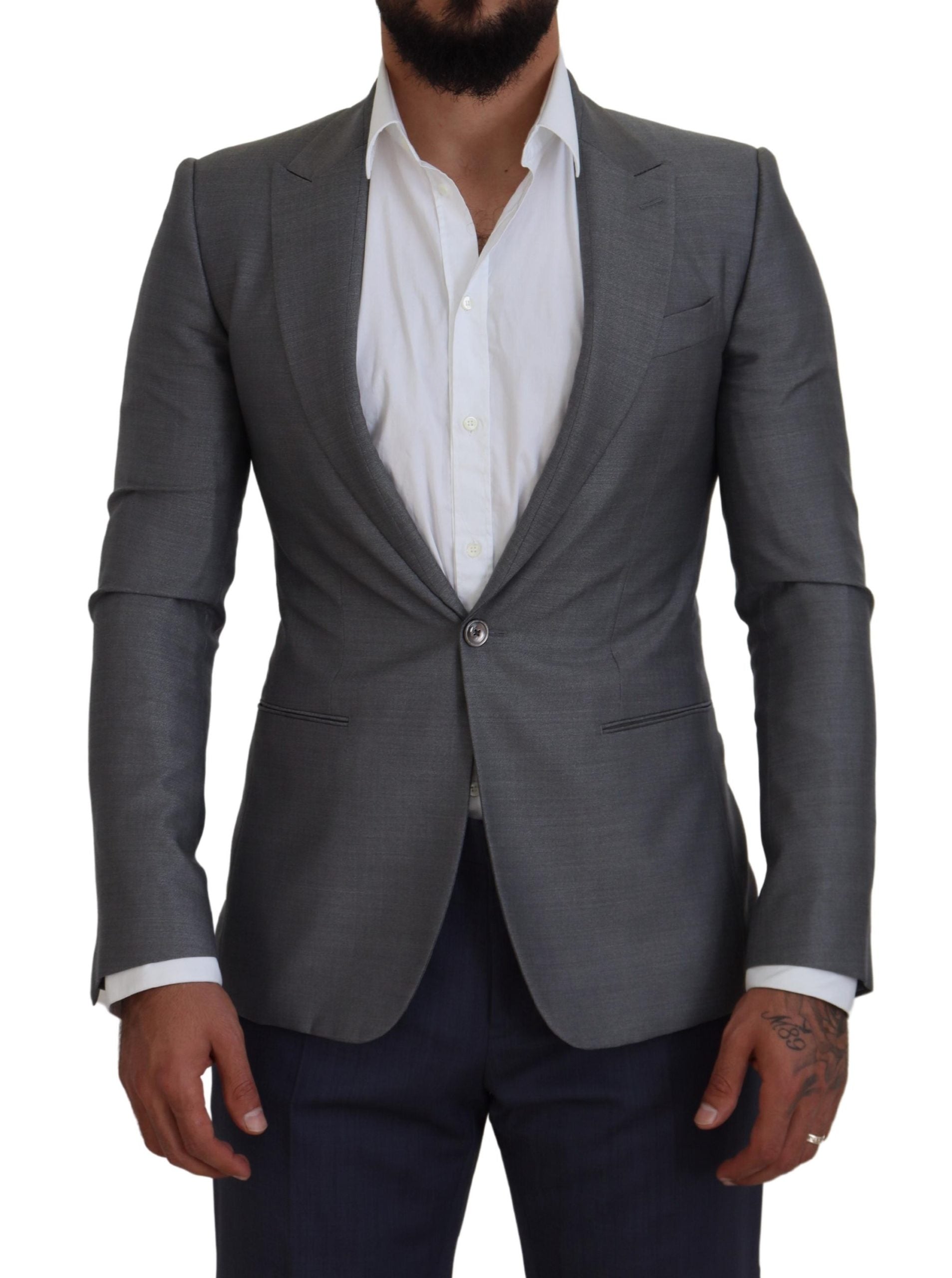 Dolce & Gabbana Gray Wool Silk Slim Fit Jacket Men's Blazer