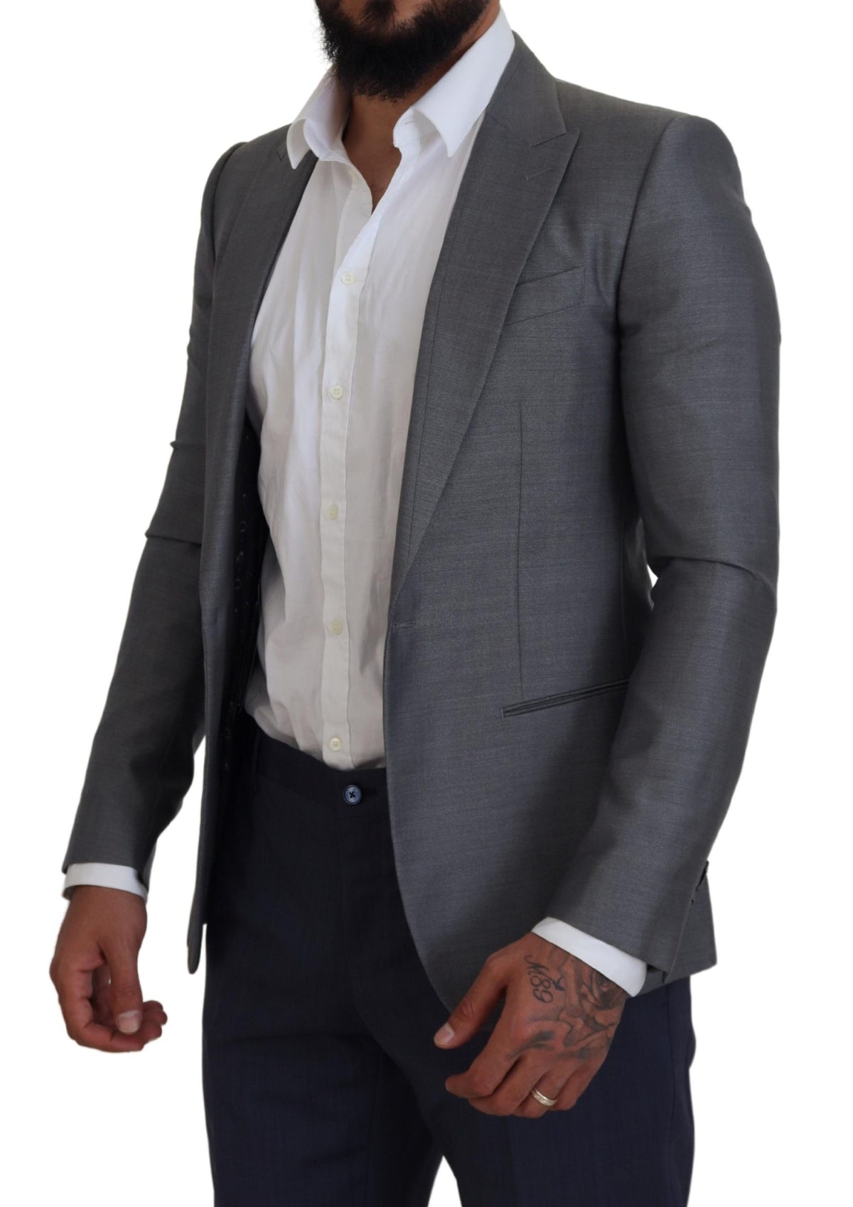 Dolce & Gabbana Gray Wool Silk Slim Fit Jacket Men's Blazer