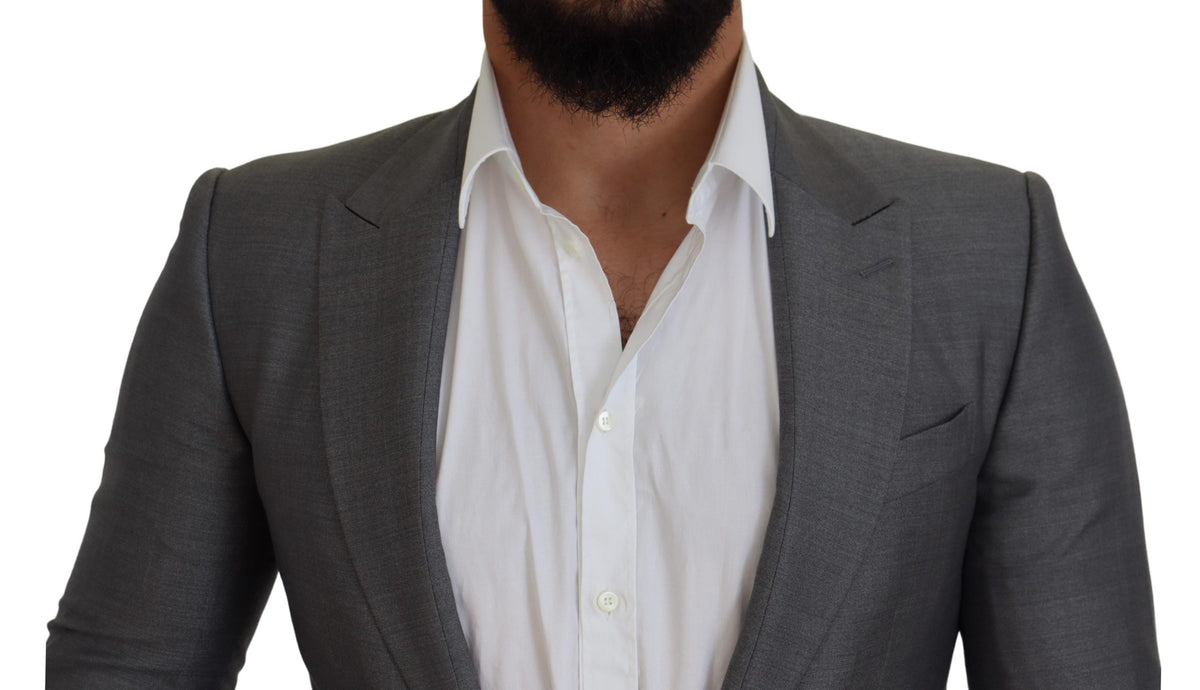 Dolce & Gabbana Gray Wool Silk Slim Fit Jacket Men's Blazer