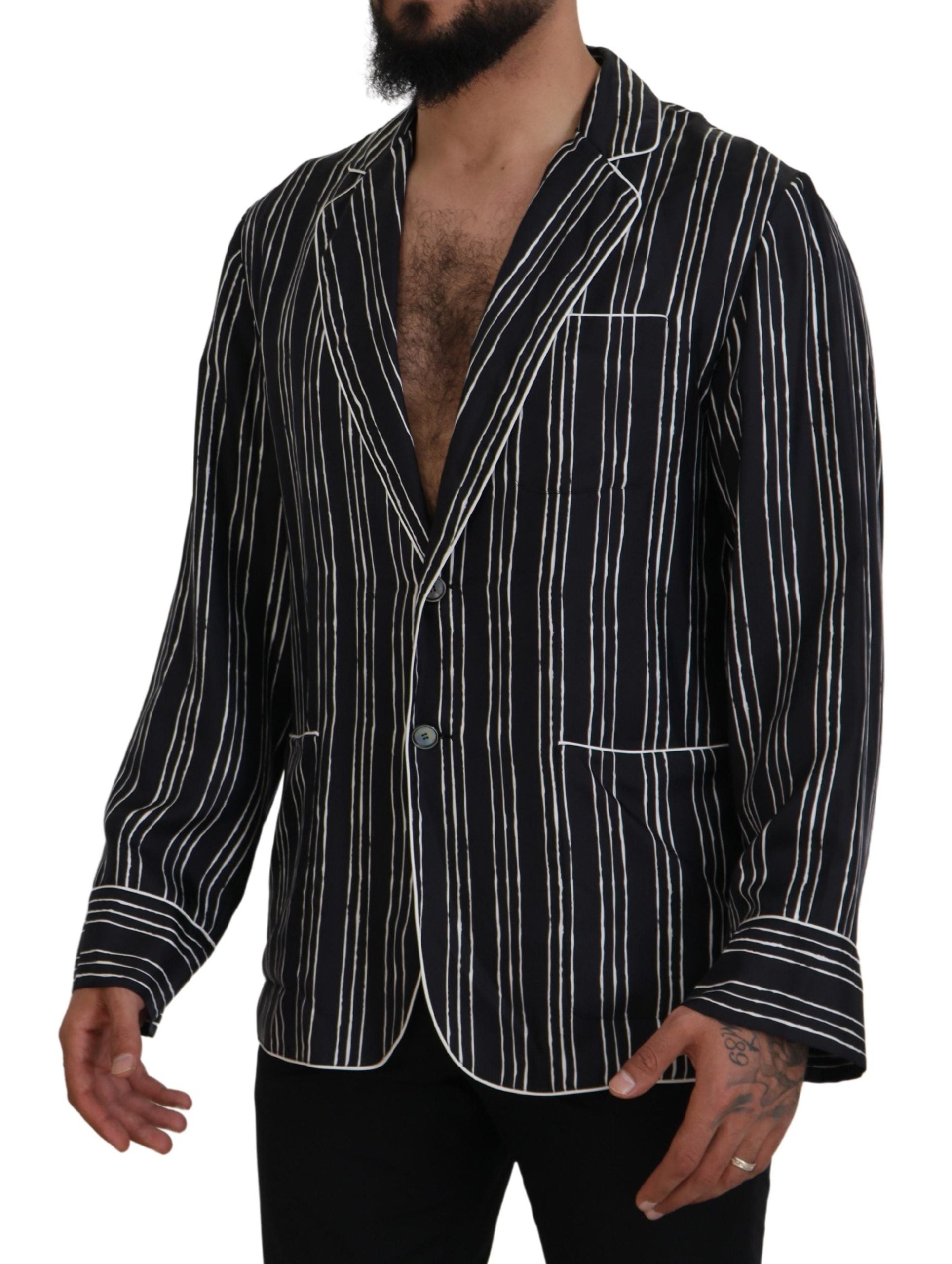 Dolce & Gabbana Blue Striped Silk Pajama Shirt Men's Jacket