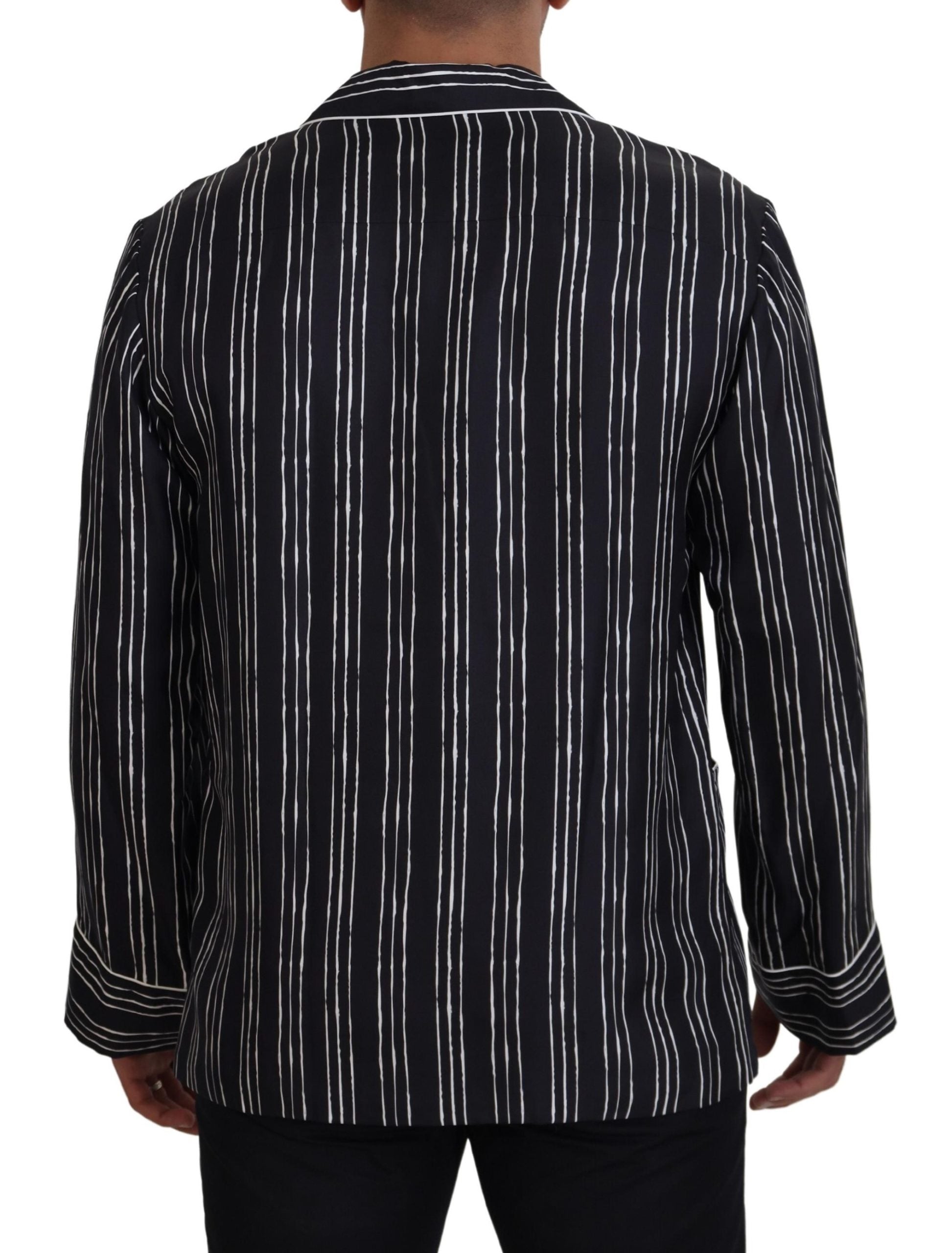 Dolce & Gabbana Blue Striped Silk Pajama Shirt Men's Jacket