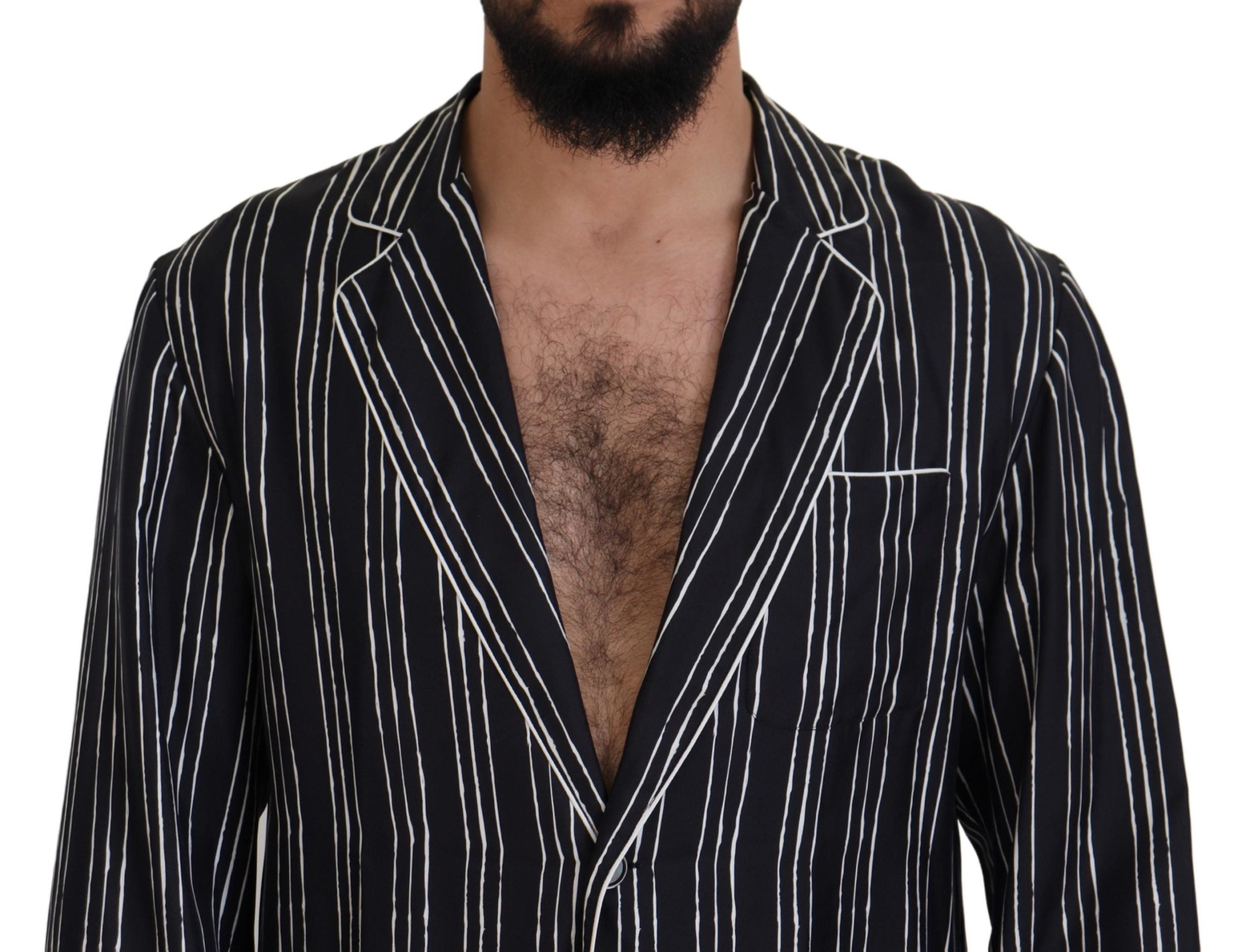 Dolce & Gabbana Blue Striped Silk Pajama Shirt Men's Jacket