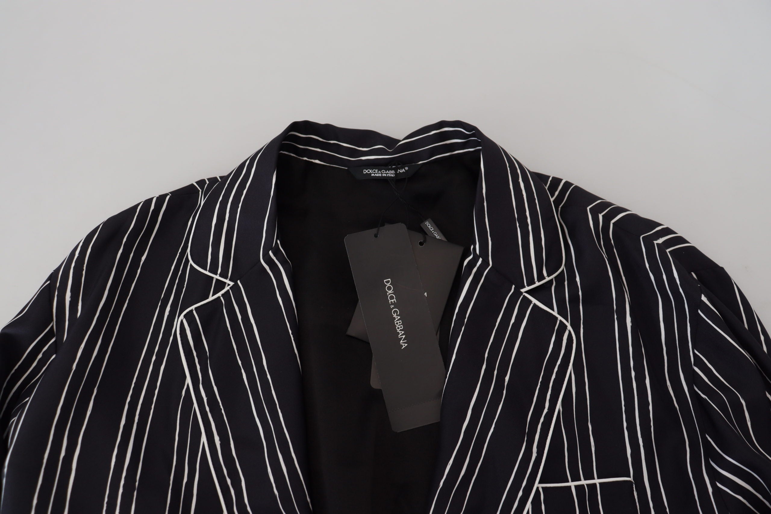 Dolce & Gabbana Blue Striped Silk Pajama Shirt Men's Jacket
