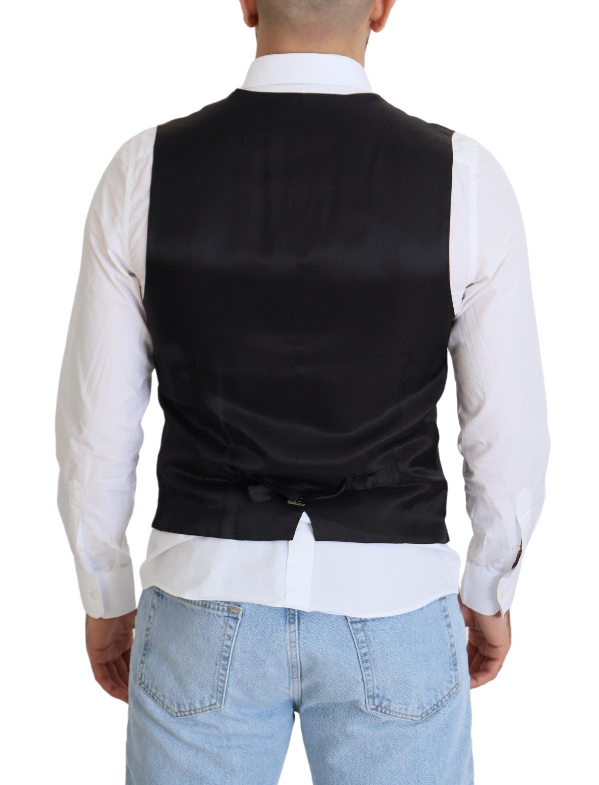 Dolce & Gabbana Dark Blue Wool Stretch Waistcoat Formal Men's Vest