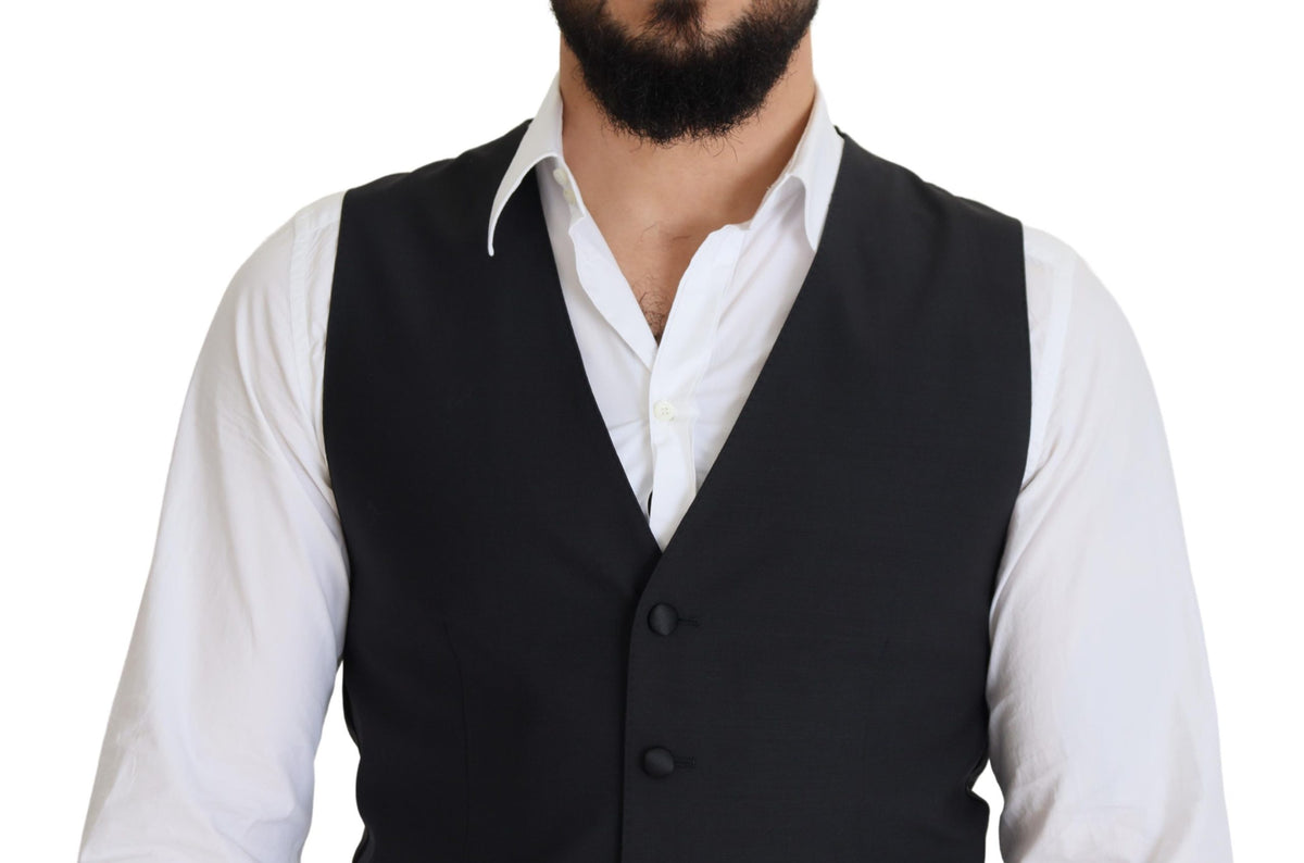 Dolce & Gabbana Dark Blue Wool Stretch Waistcoat Formal Men's Vest