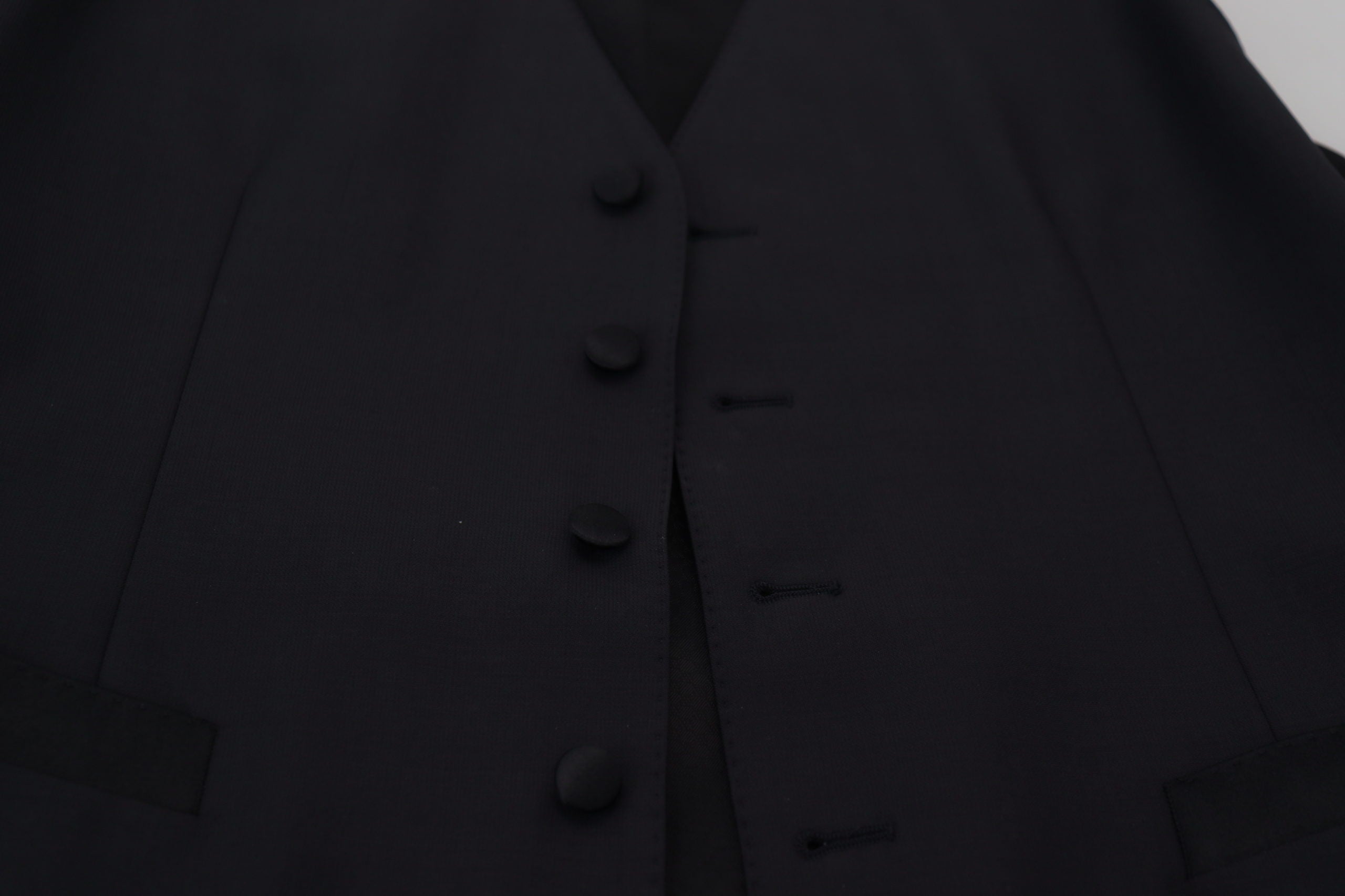 Dolce & Gabbana Dark Blue Wool Stretch Waistcoat Formal Men's Vest