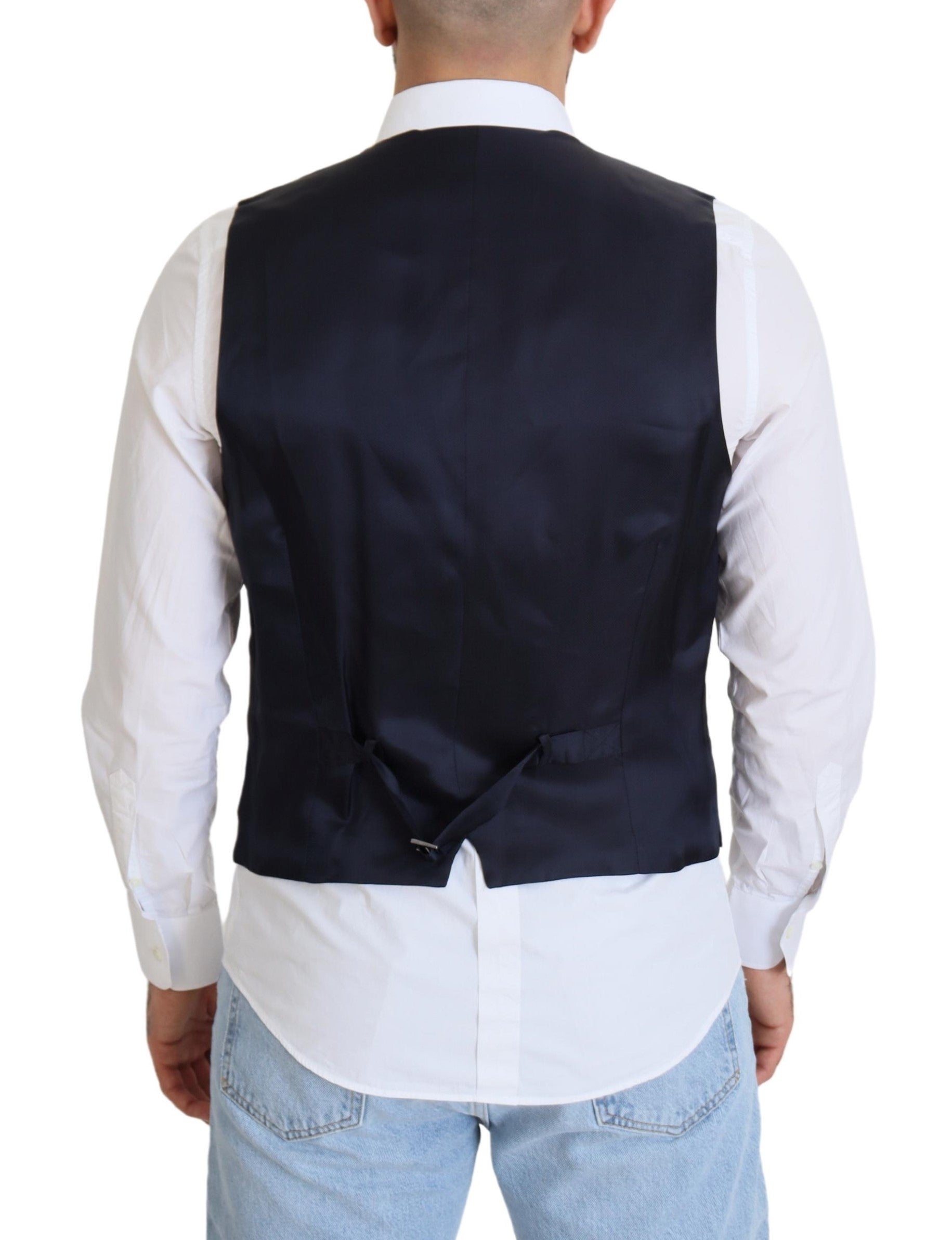 Dolce & Gabbana Dark Blue Wool Stretch Waistcoat Formal Men's Vest