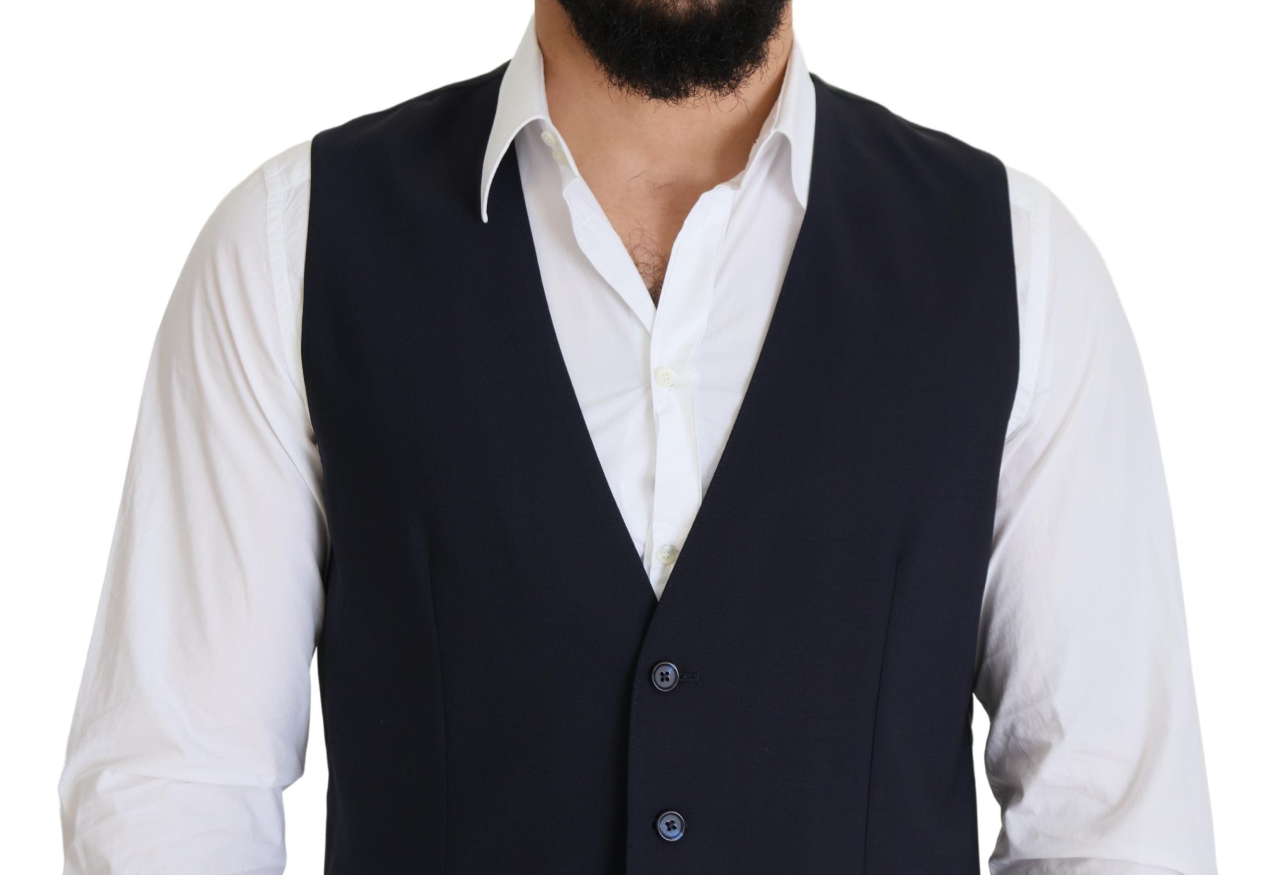 Dolce & Gabbana Dark Blue Wool Stretch Waistcoat Formal Men's Vest