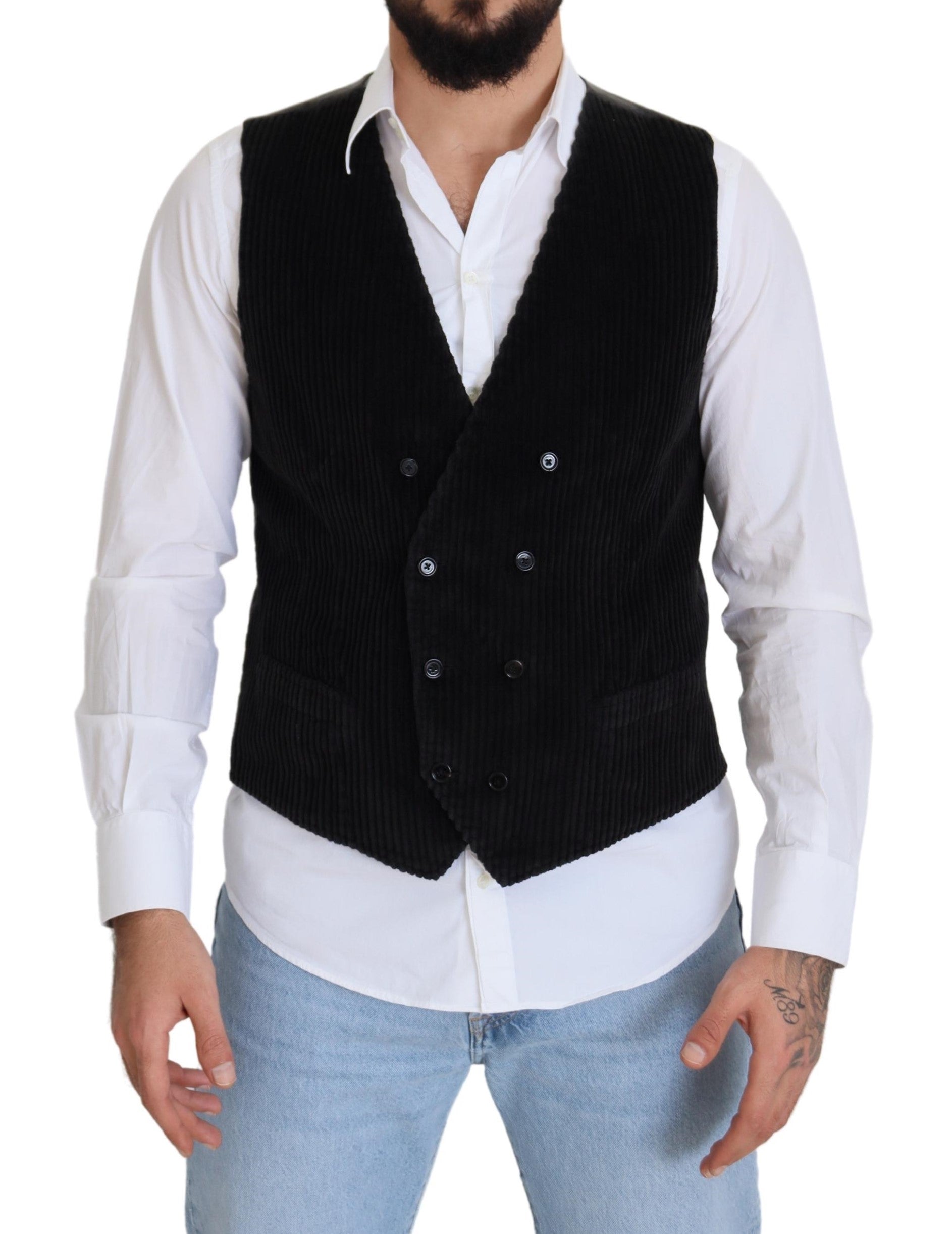 Dolce & Gabbana Elegant Black Double Breasted Dress Men's Vest