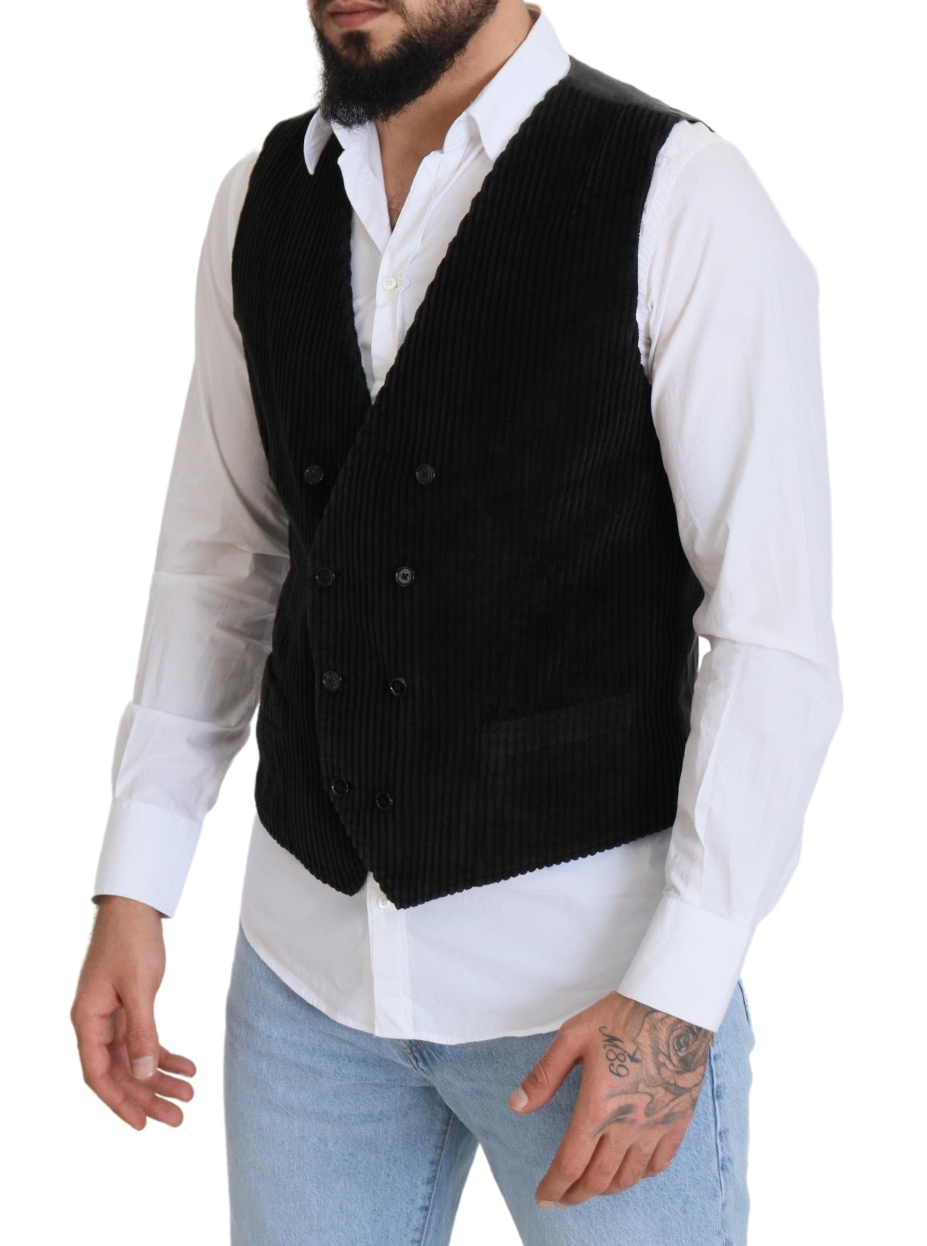 Dolce & Gabbana Elegant Black Double Breasted Dress Men's Vest