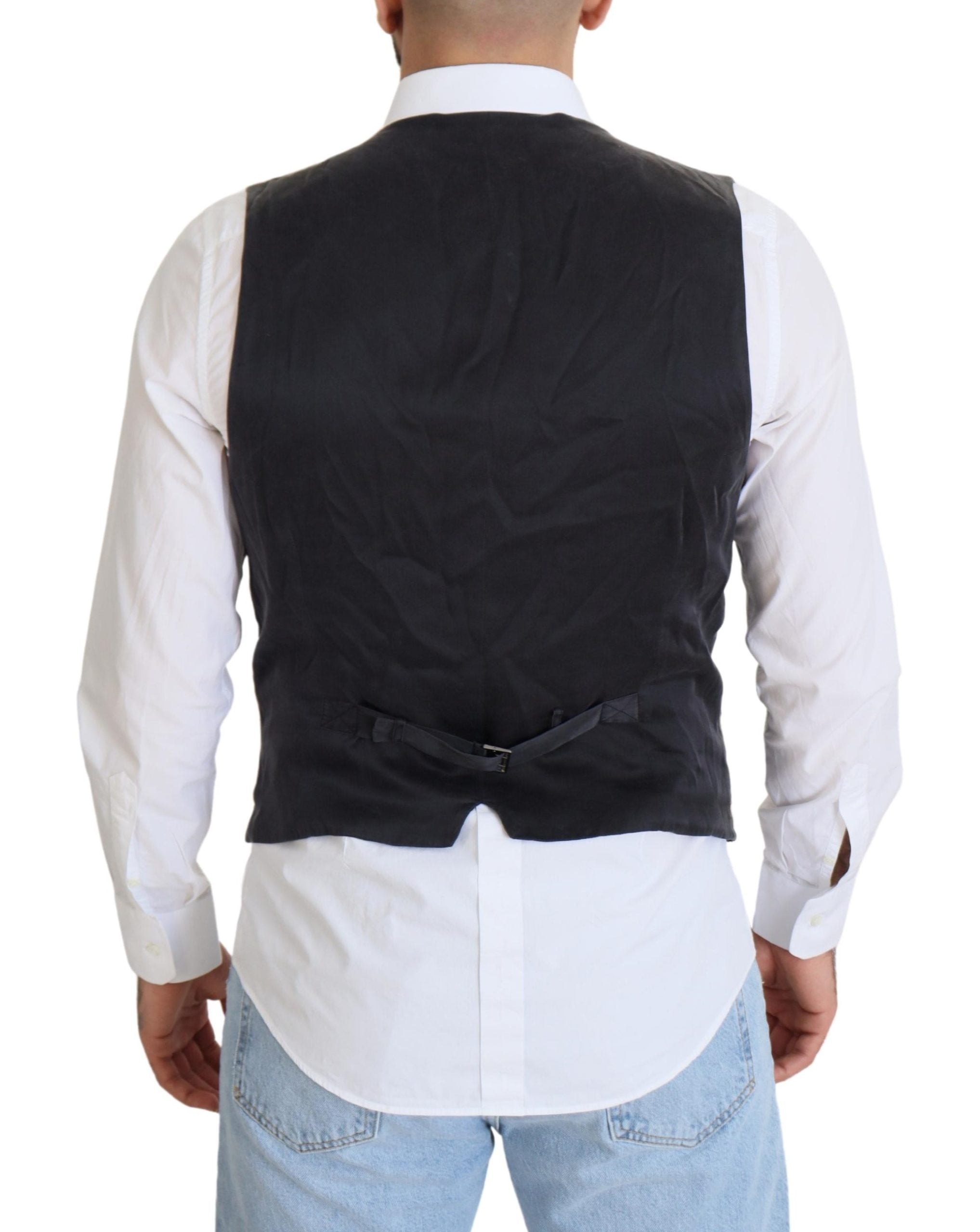 Dolce & Gabbana Black Cotton Double Breasted Waistcoat Men's Vest