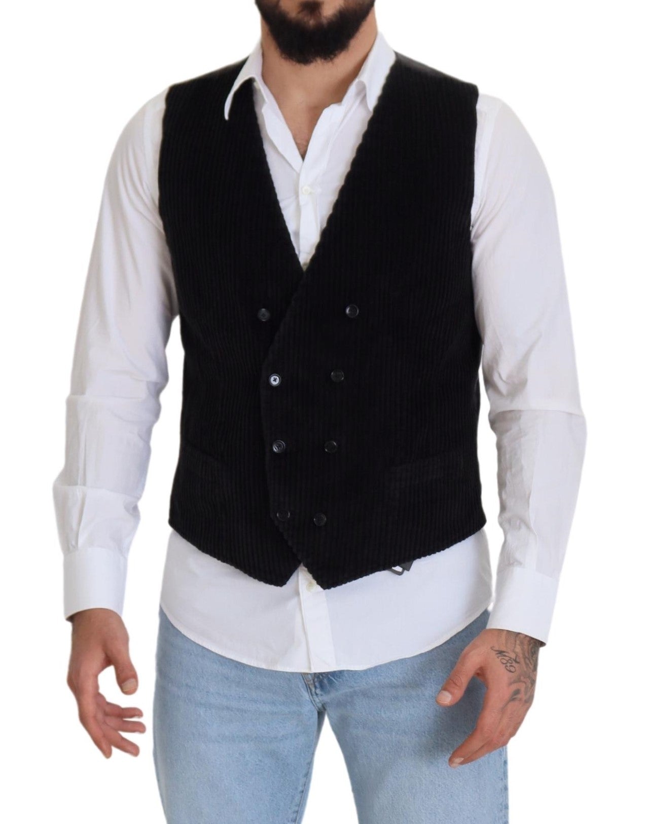 Dolce & Gabbana Elegant Black Double Breasted Dress Men's Vest
