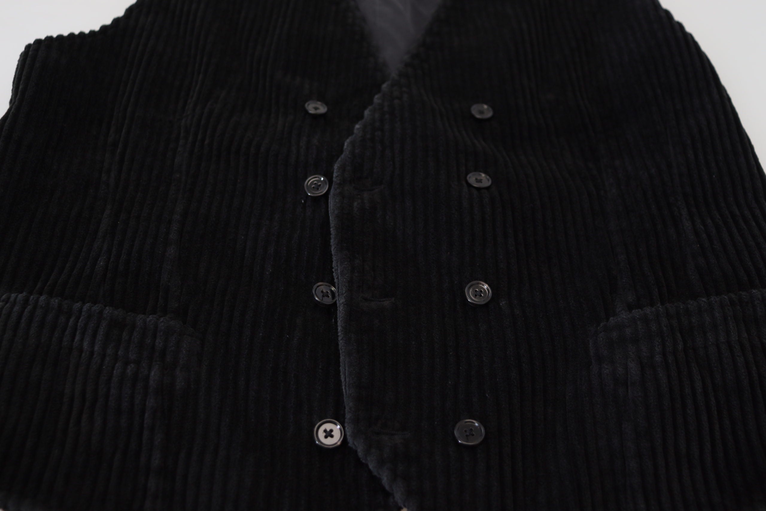 Dolce & Gabbana Black Cotton Double Breasted Waistcoat Men's Vest